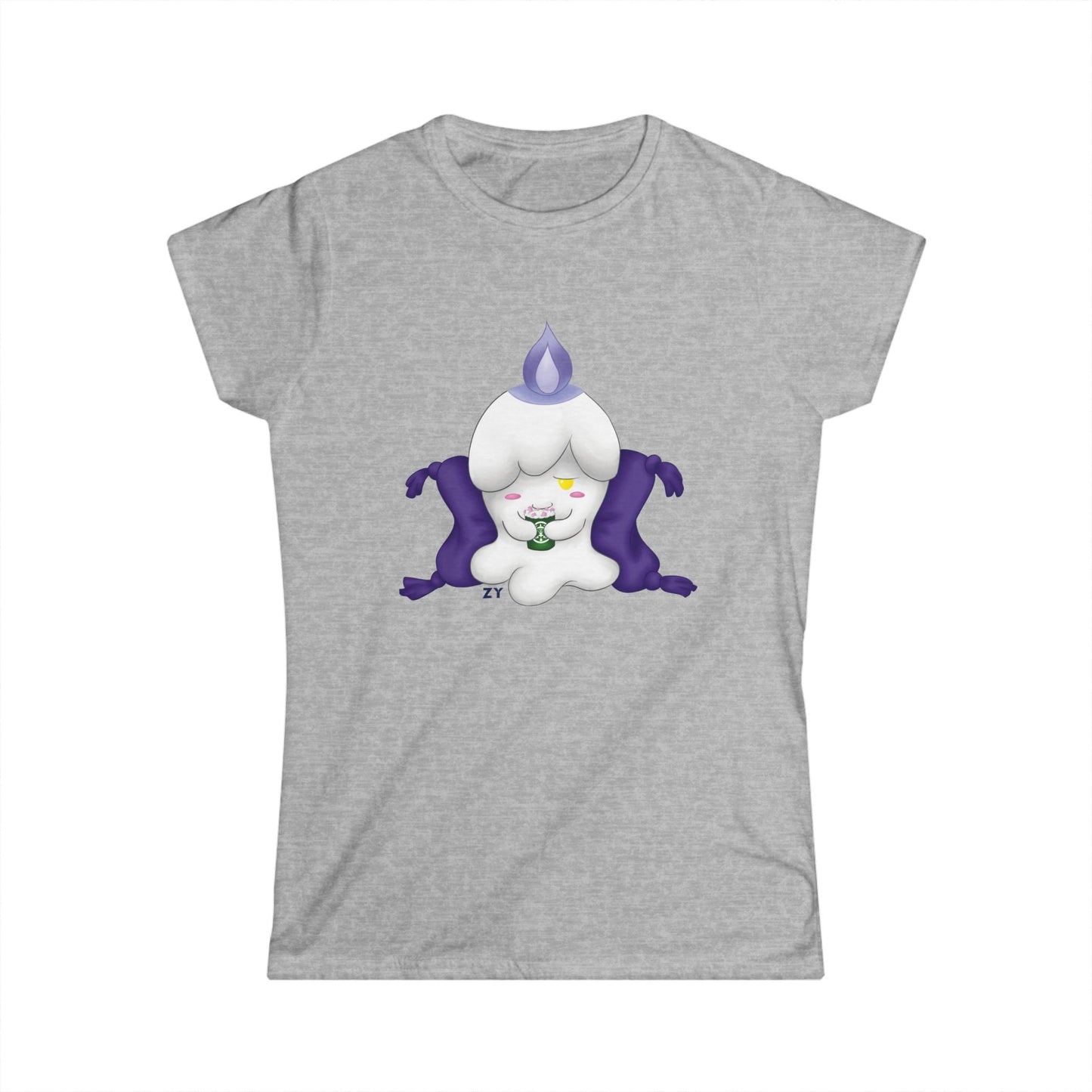 Ghost Monster Candle w/ Hot Chocolate Character Print Soft Style Ladies Tee