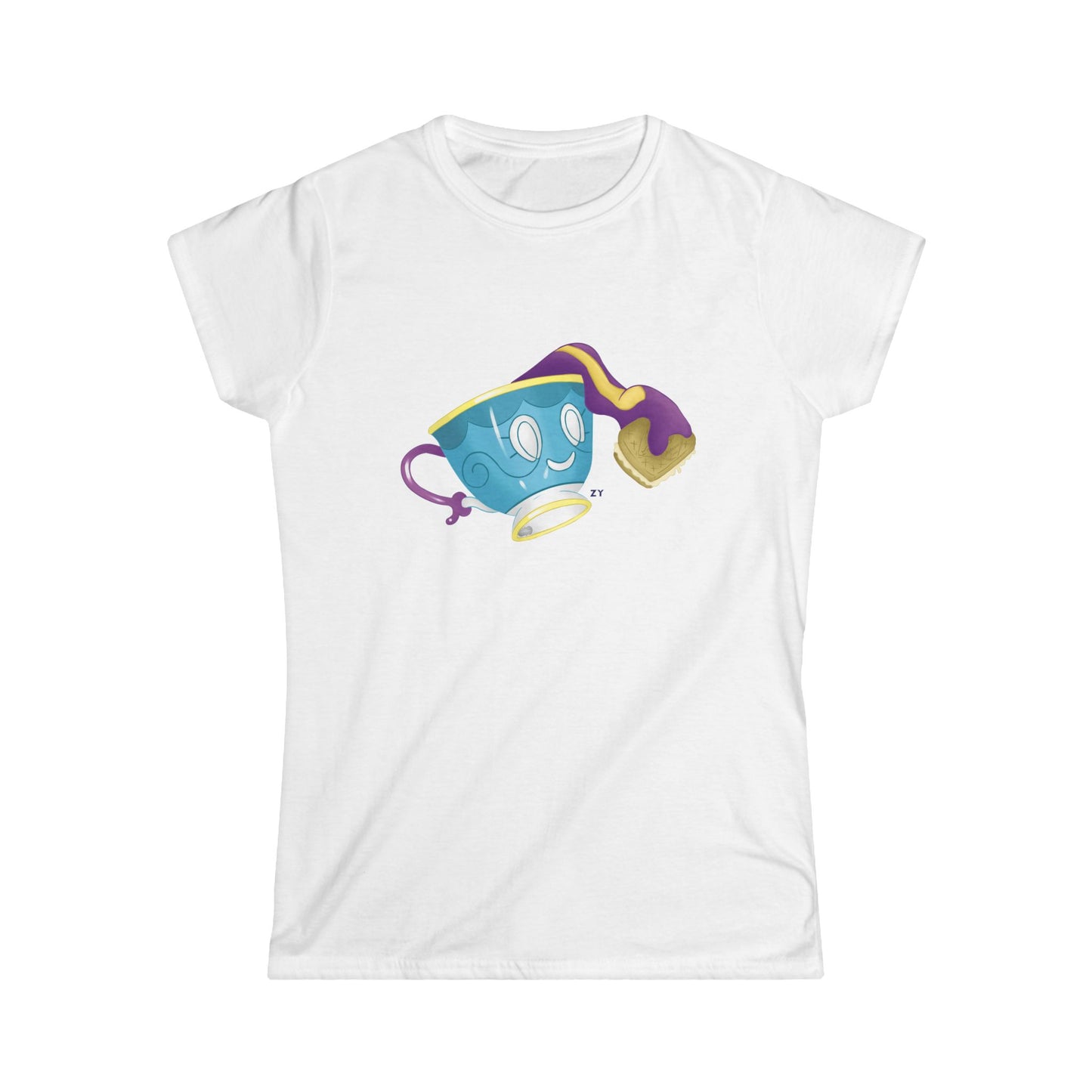 Ghostly Teacup w/ Biscuit Fanart Print Soft Style Ladies Tee