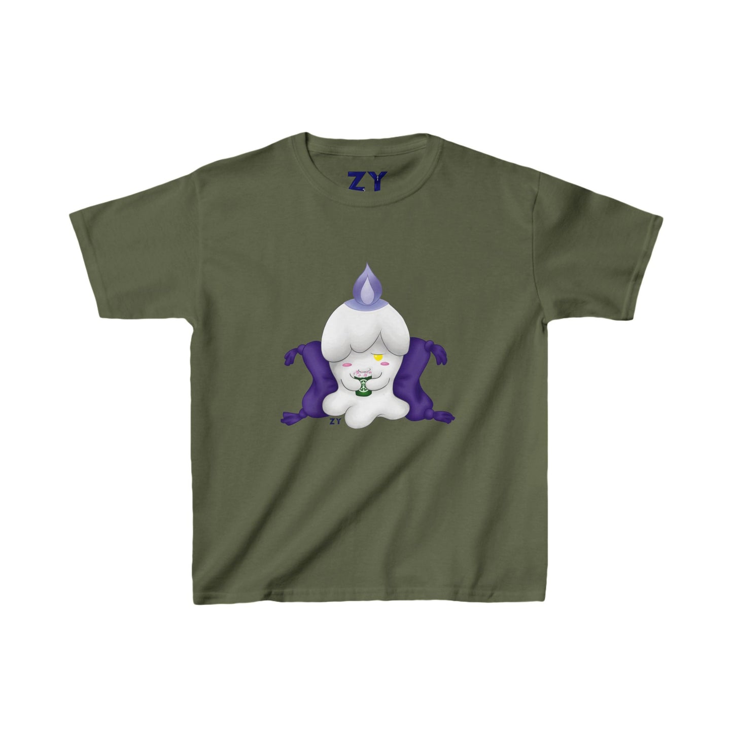 Ghost Monster Candle w/ Hot Chocolate Character Print Kid's Fine Jersey Tee