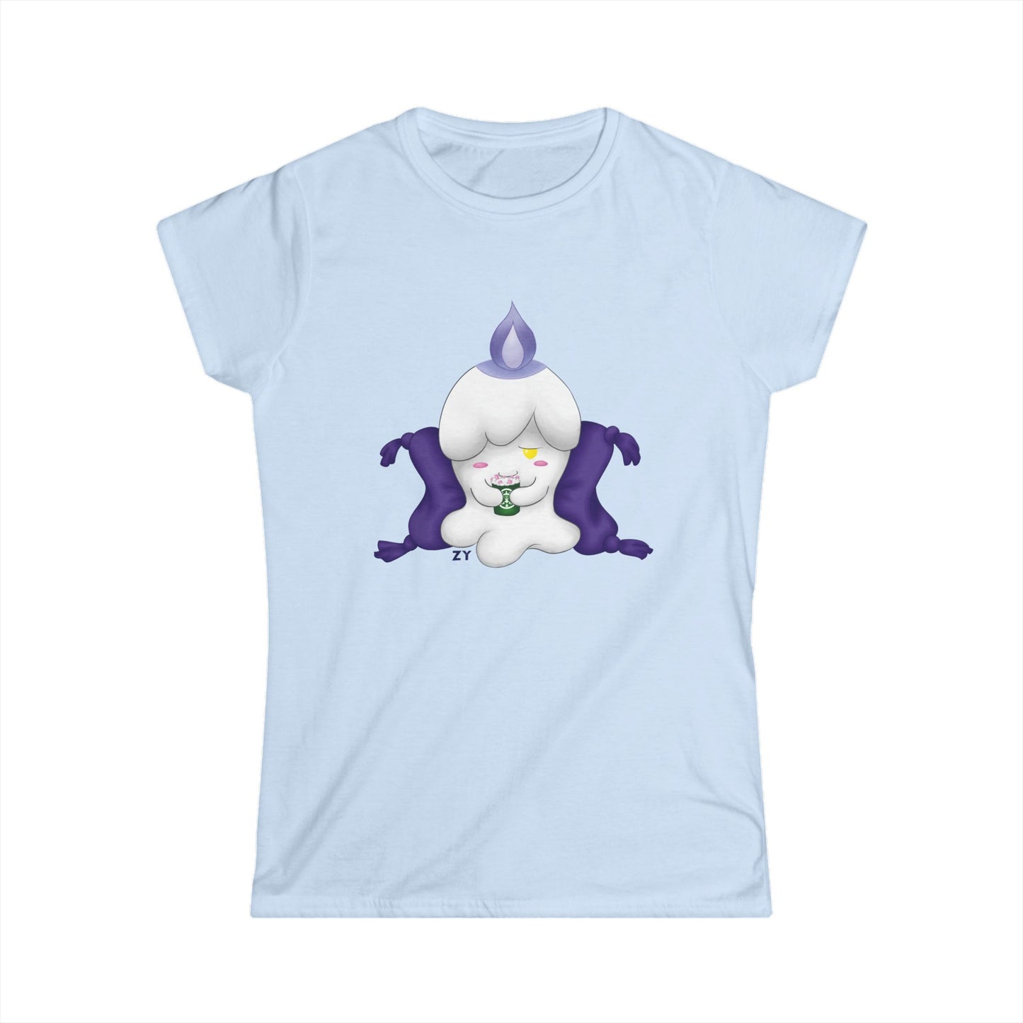 Ghost Monster Candle w/ Hot Chocolate Character Print Soft Style Ladies Tee