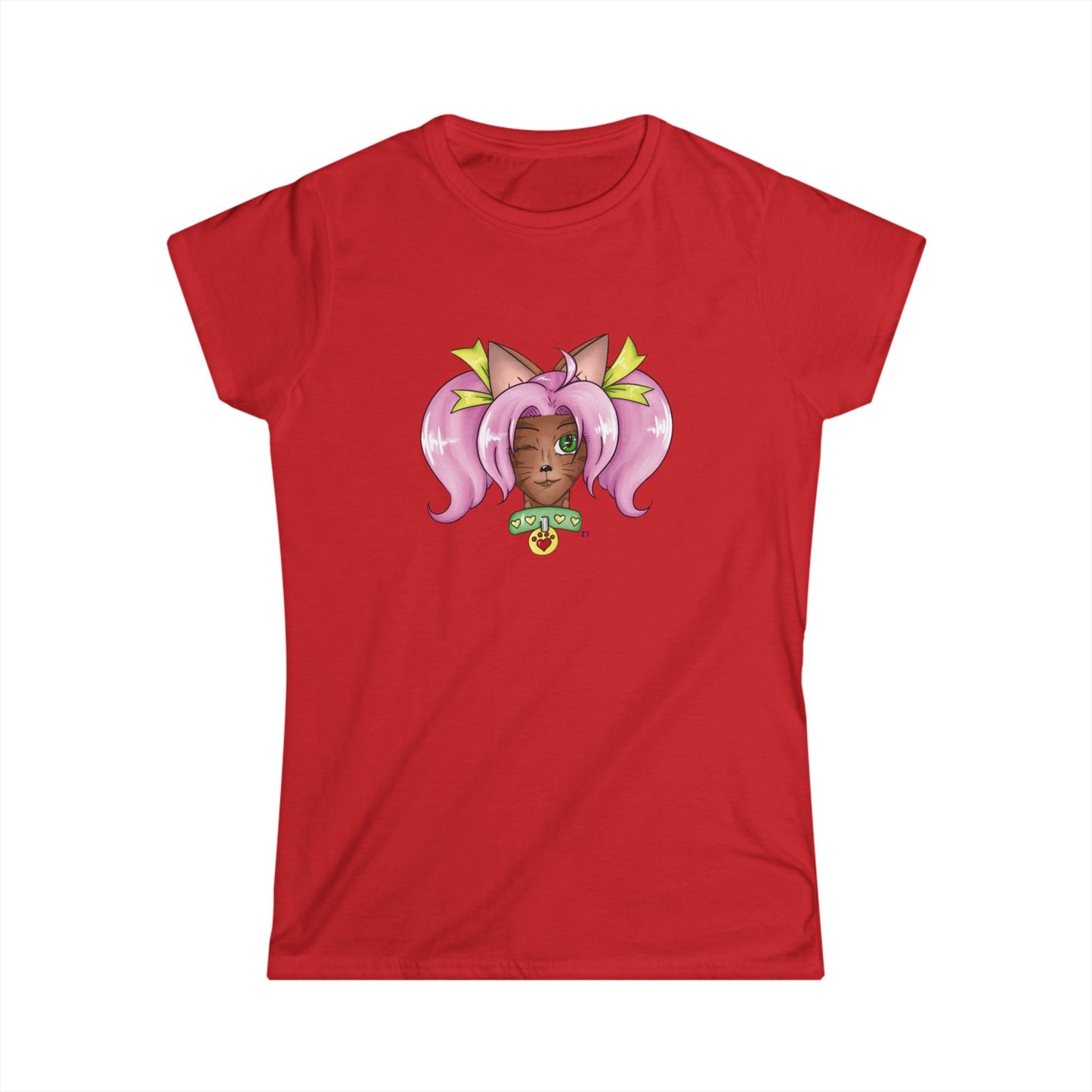 Cute Cat Girl Soft Style Ladies Tee