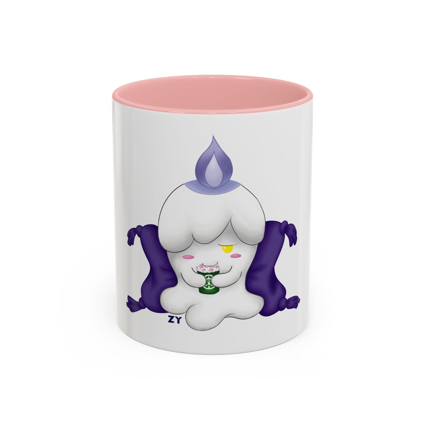 Ghost Monster Candle w/ Hot Chocolate Character Print OG Two-Tone Coffee Mugs, 15oz