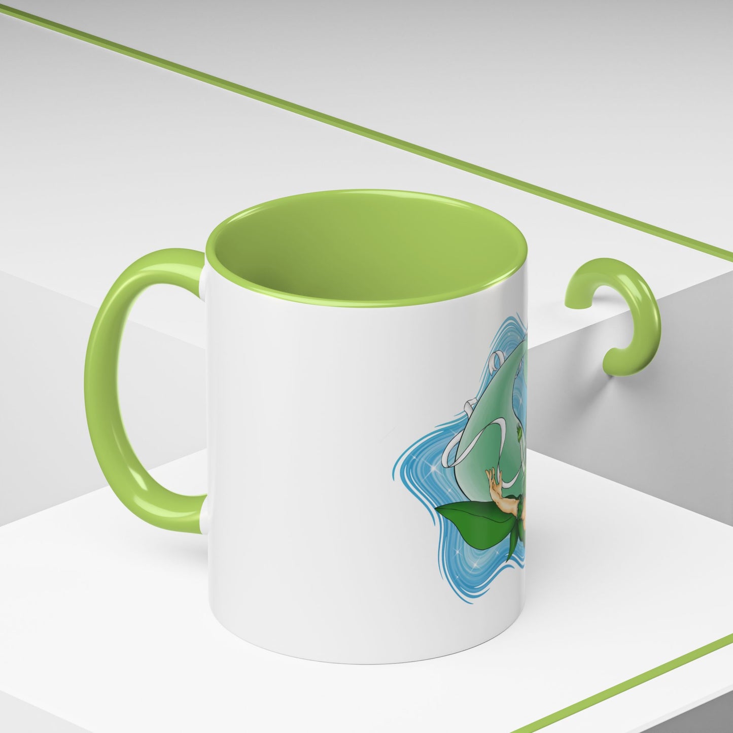 Mew Lettuce Mermaid Two-Tone Coffee Mugs, 15oz
