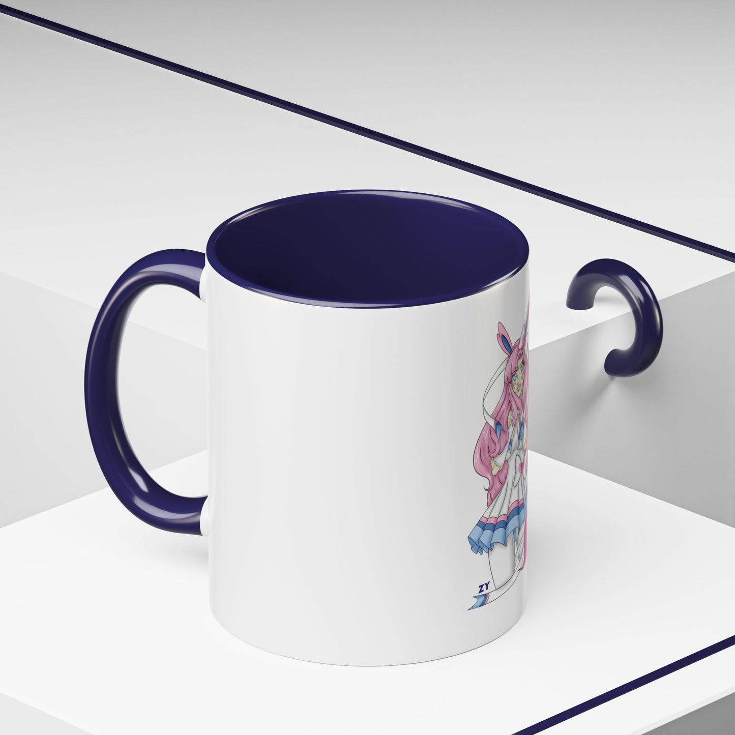 Sylve Girl Kawaii Interpretive Character Print OG Two-Tone Coffee Mugs, 15oz