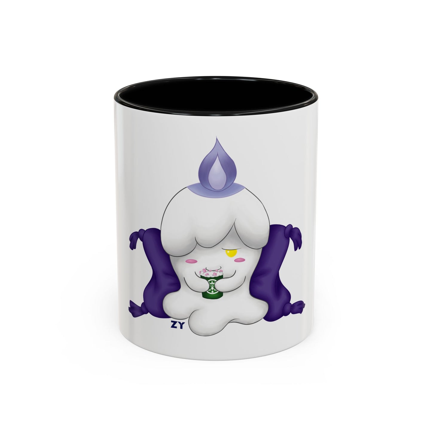 Ghost Monster Candle w/ Hot Chocolate Character Print OG Two-Tone Coffee Mugs, 15oz