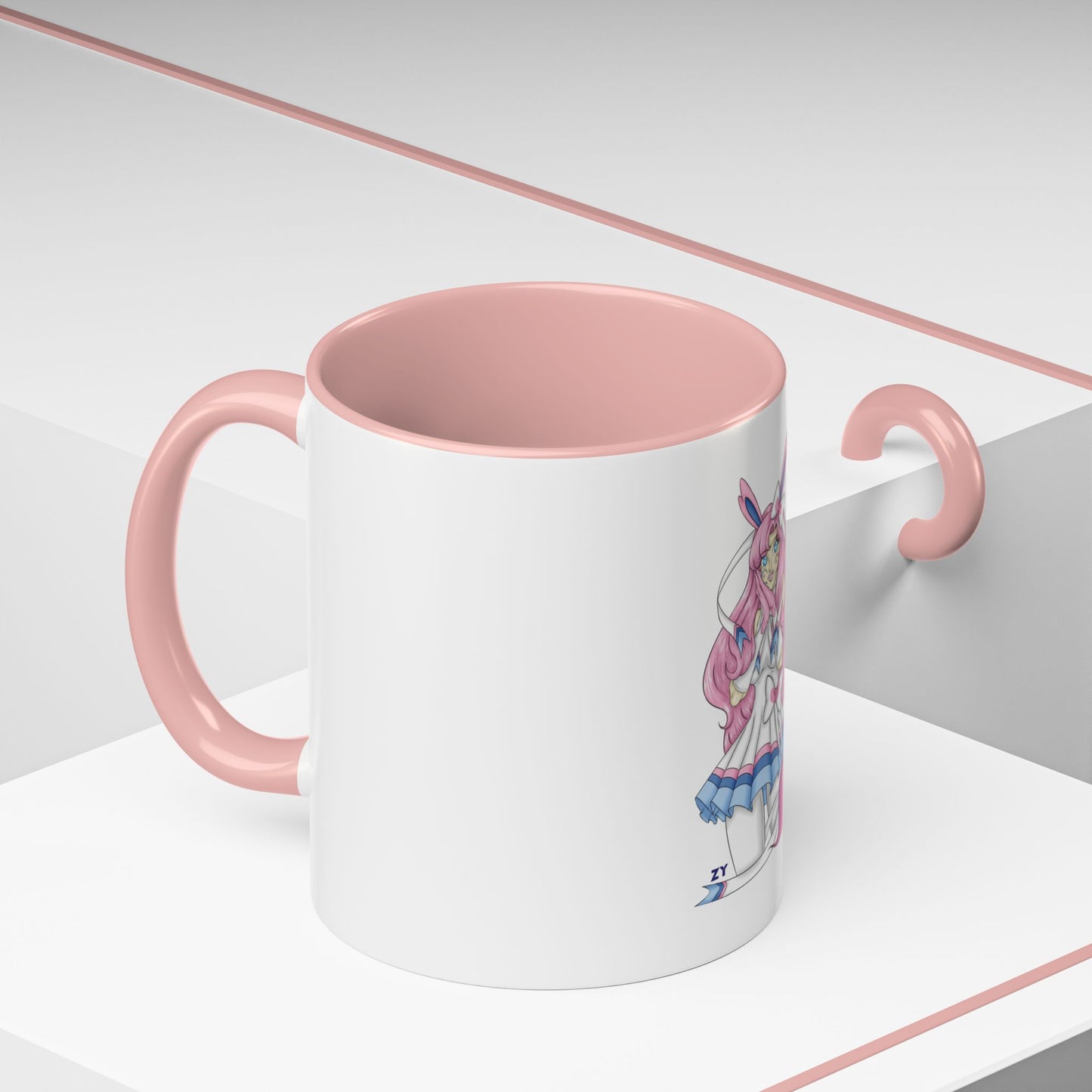 Sylve Girl Kawaii Interpretive Character Print OG Two-Tone Coffee Mugs, 15oz