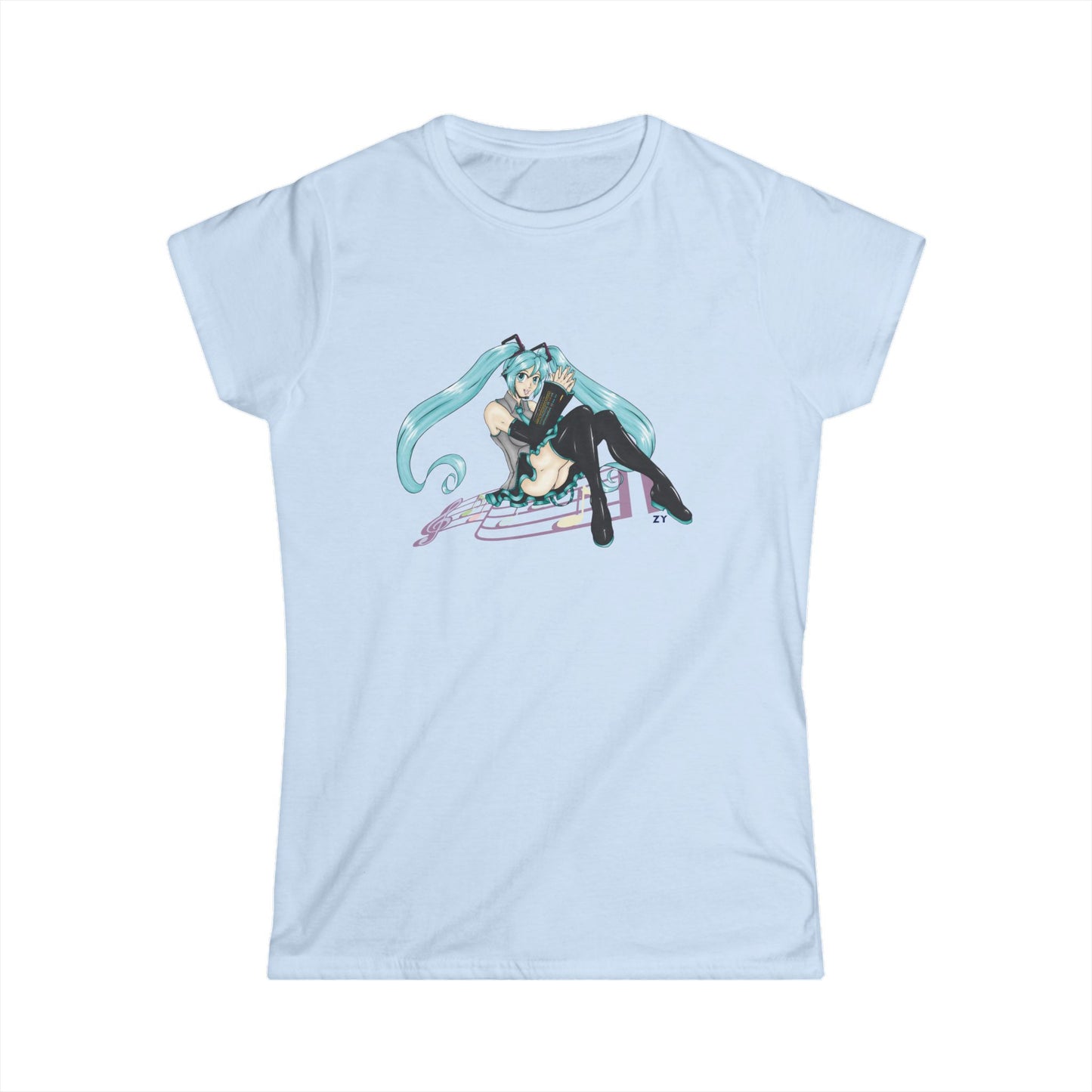 V: Miku Character Print Soft Style Ladies Tee