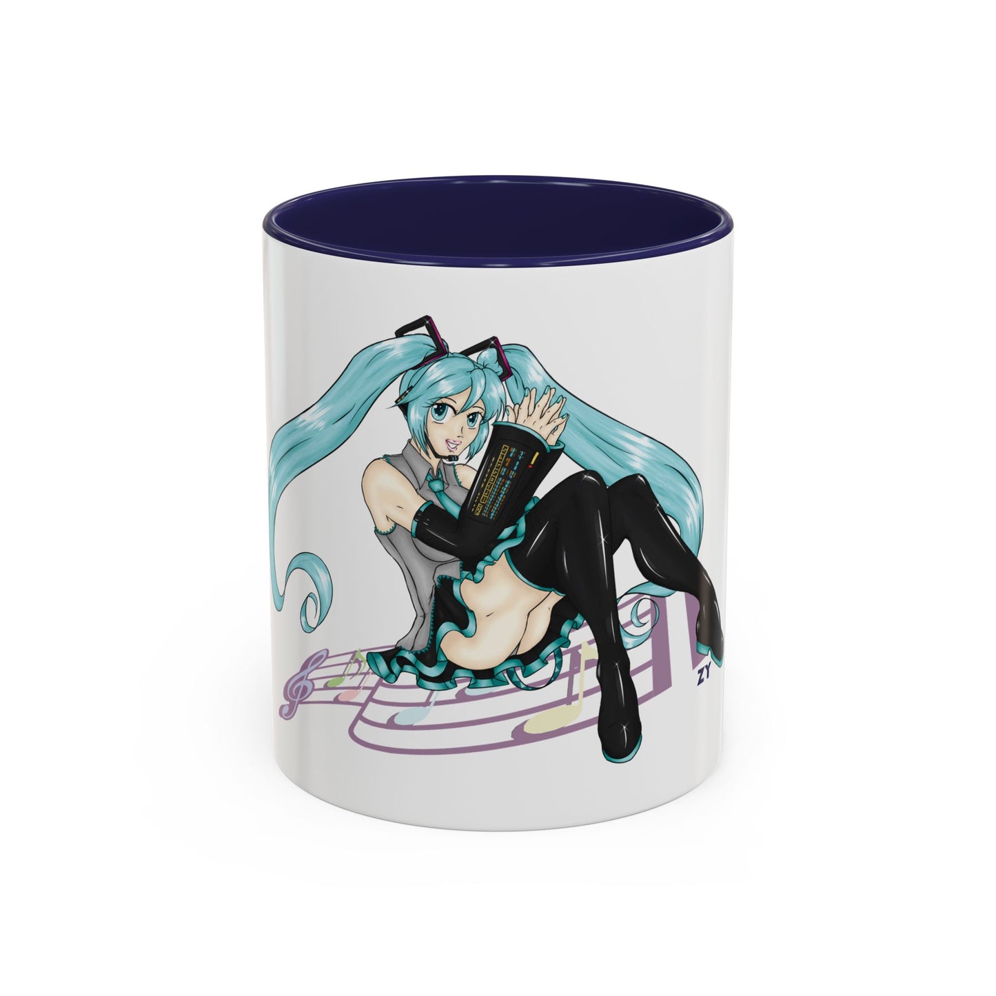 V: Miku Character Print OG Two-Tone Coffee Mugs, 15oz