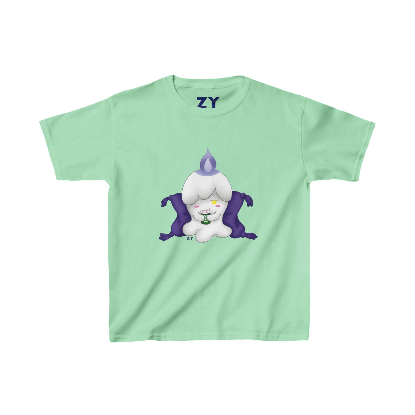 Ghost Monster Candle w/ Hot Chocolate Character Print Kid's Fine Jersey Tee