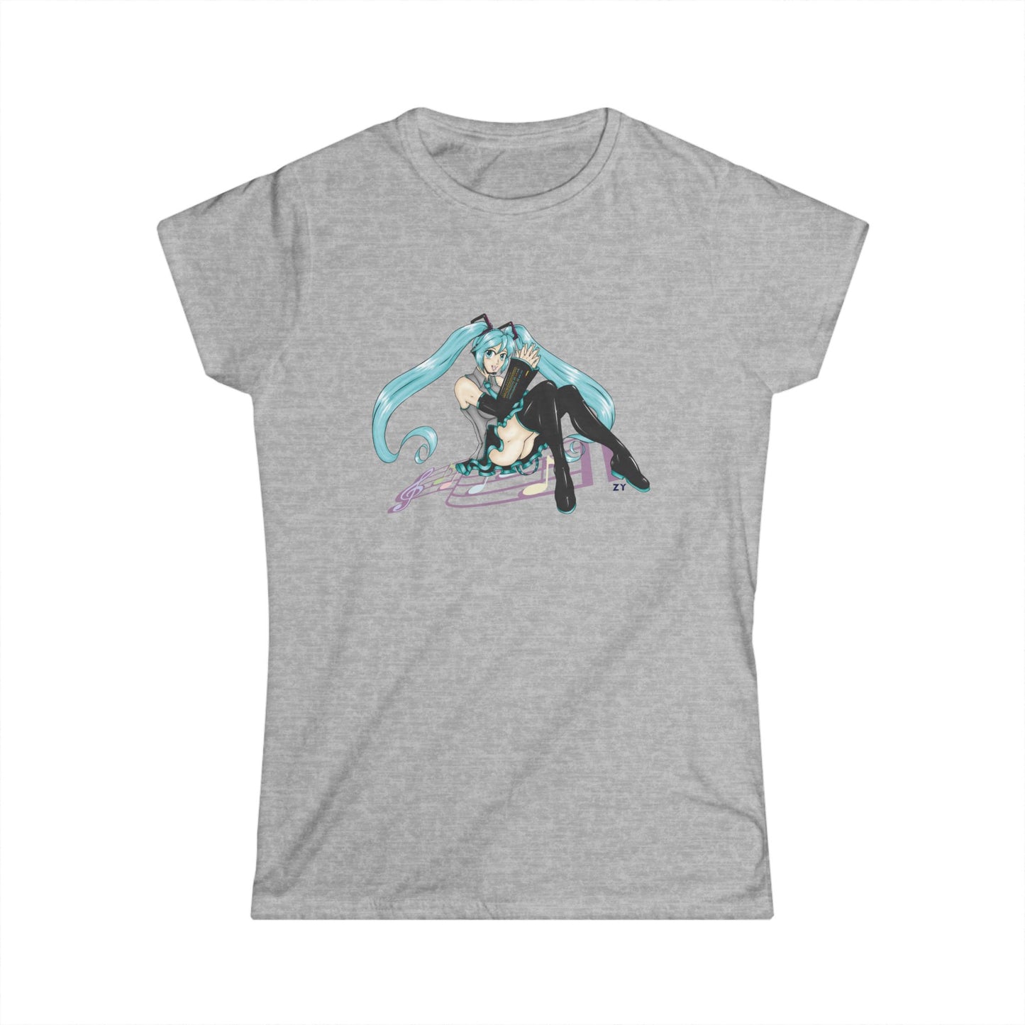 V: Miku Character Print Soft Style Ladies Tee