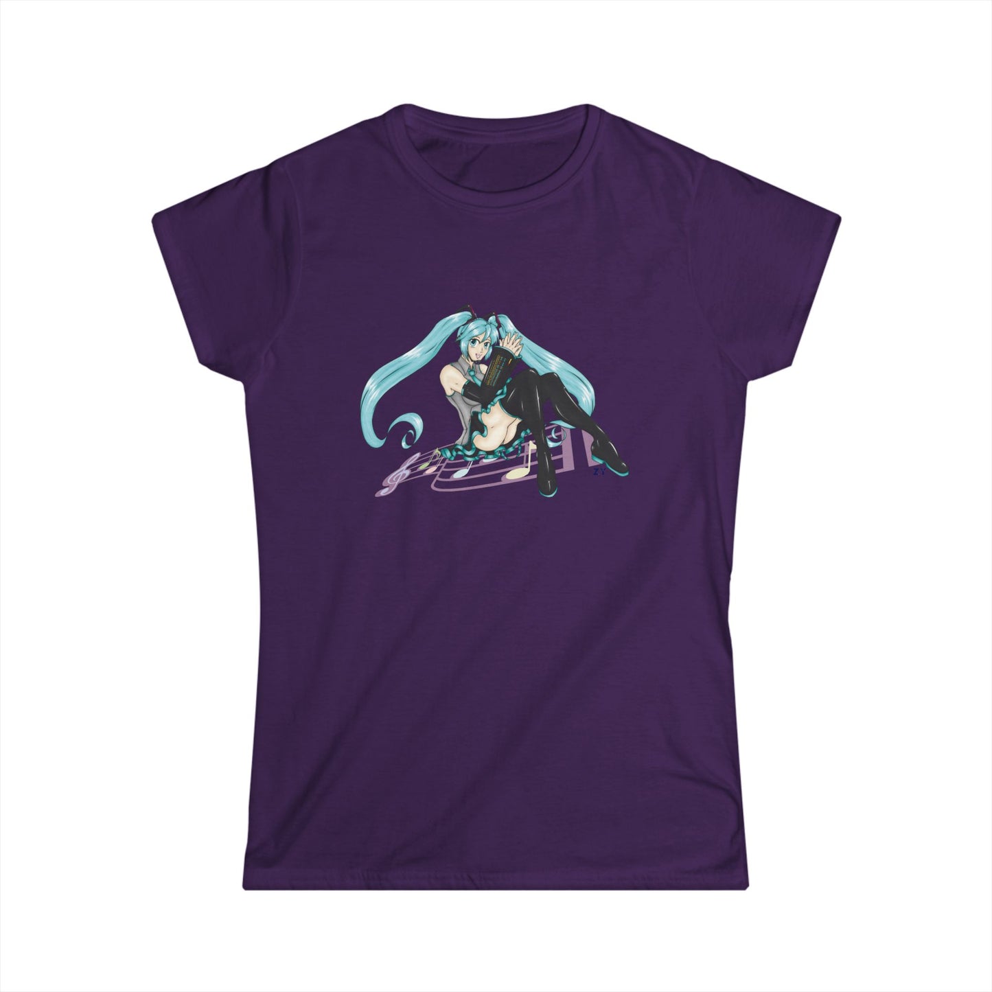 V: Miku Character Print Soft Style Ladies Tee