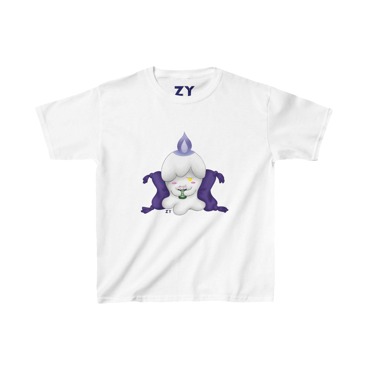 Ghost Monster Candle w/ Hot Chocolate Character Print Kid's Fine Jersey Tee