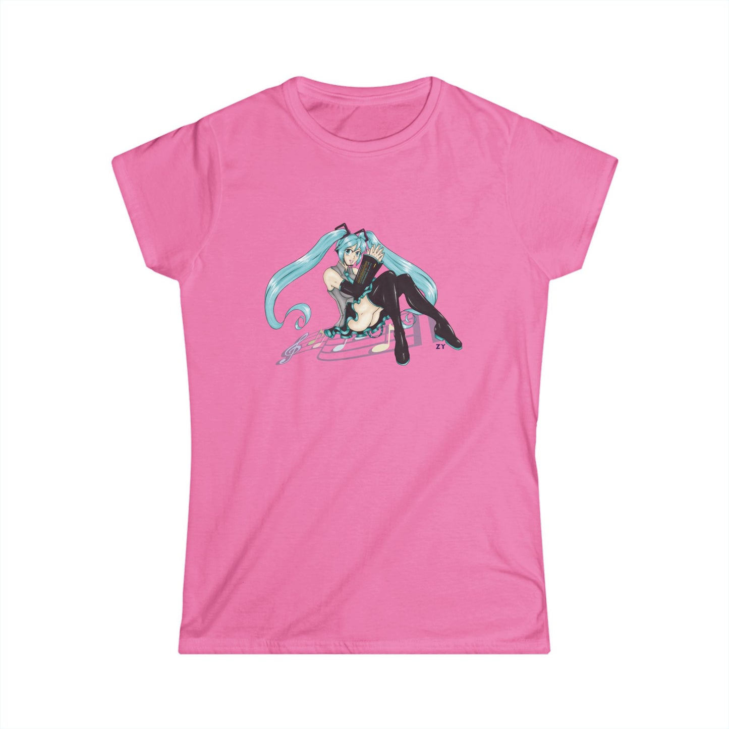 V: Miku Character Print Soft Style Ladies Tee