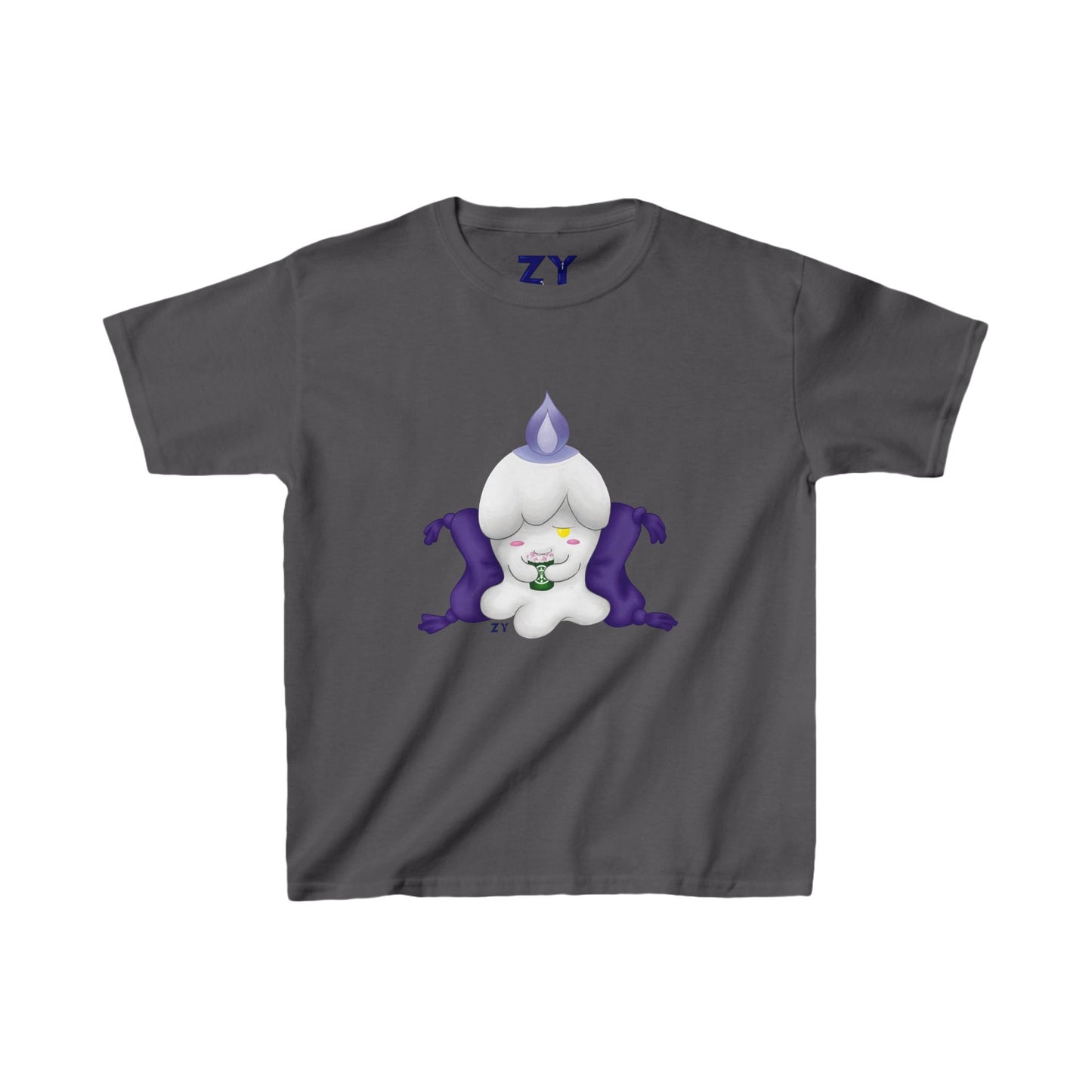 Ghost Monster Candle w/ Hot Chocolate Character Print Kid's Fine Jersey Tee