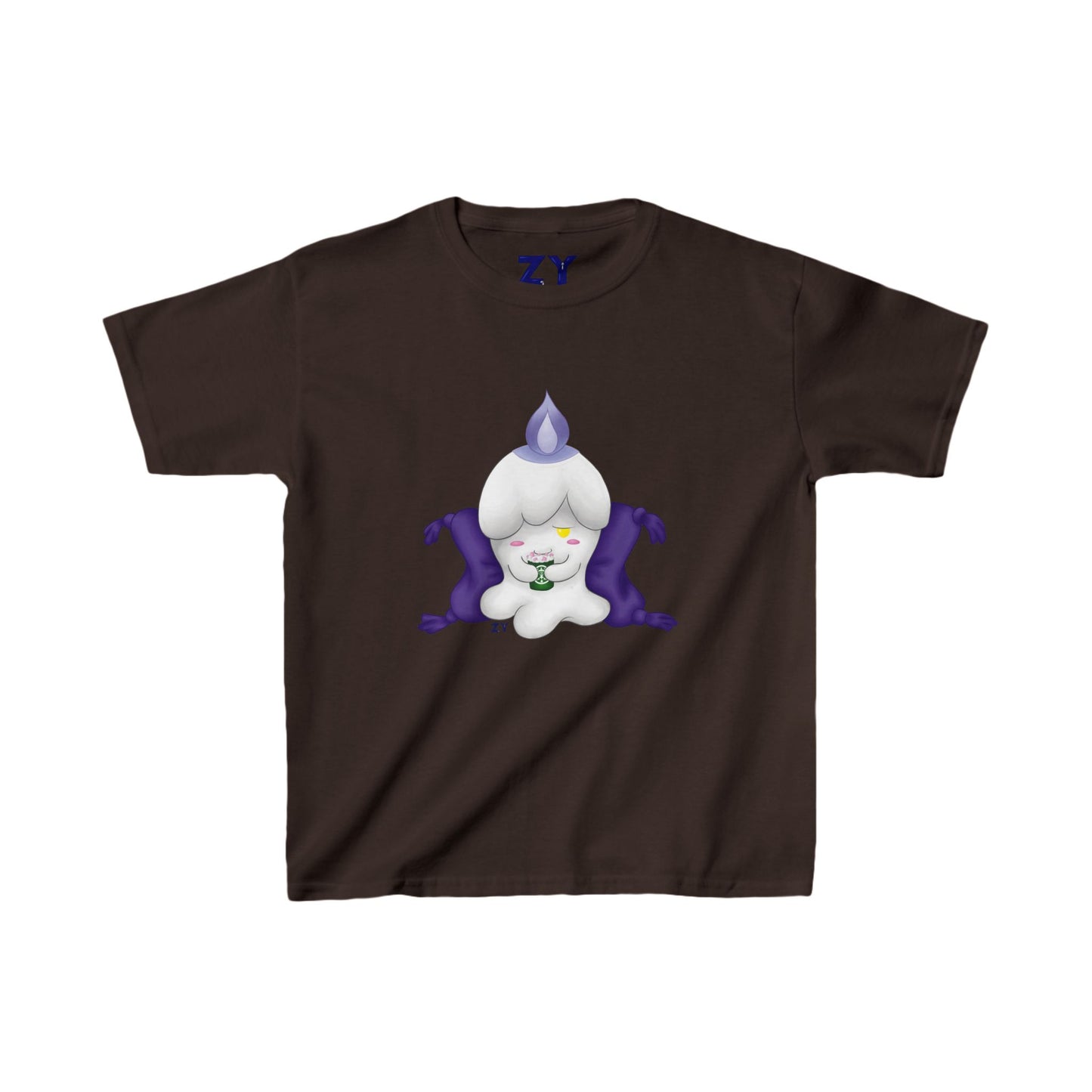 Ghost Monster Candle w/ Hot Chocolate Character Print Kid's Fine Jersey Tee