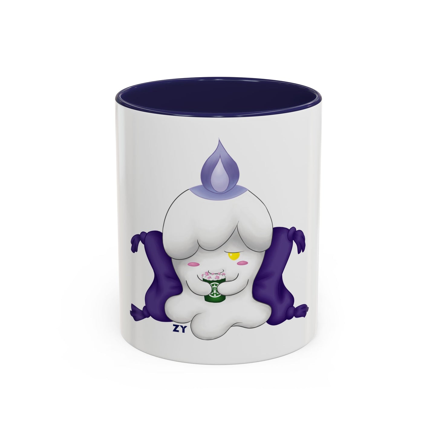 Ghost Monster Candle w/ Hot Chocolate Character Print OG Two-Tone Coffee Mugs, 15oz