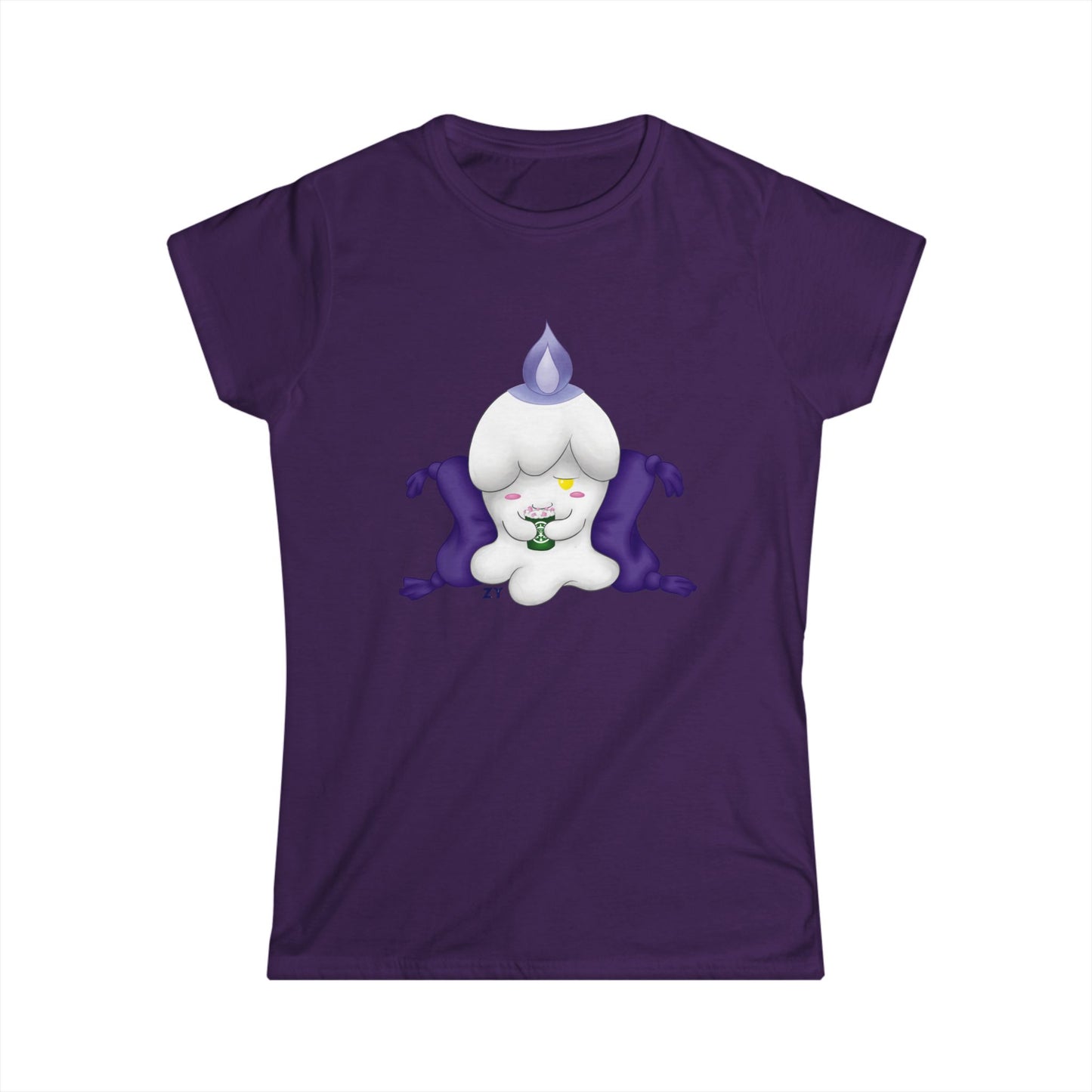 Ghost Monster Candle w/ Hot Chocolate Character Print Soft Style Ladies Tee