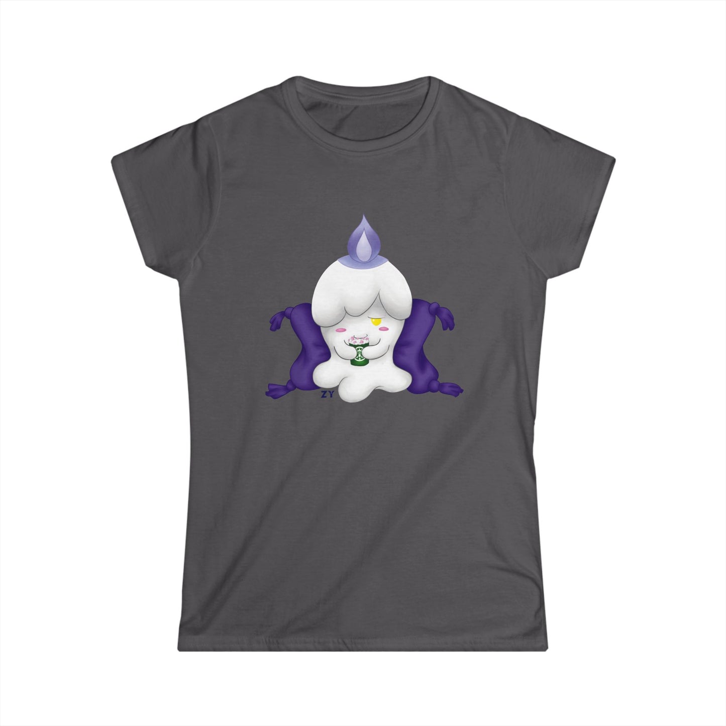 Ghost Monster Candle w/ Hot Chocolate Character Print Soft Style Ladies Tee