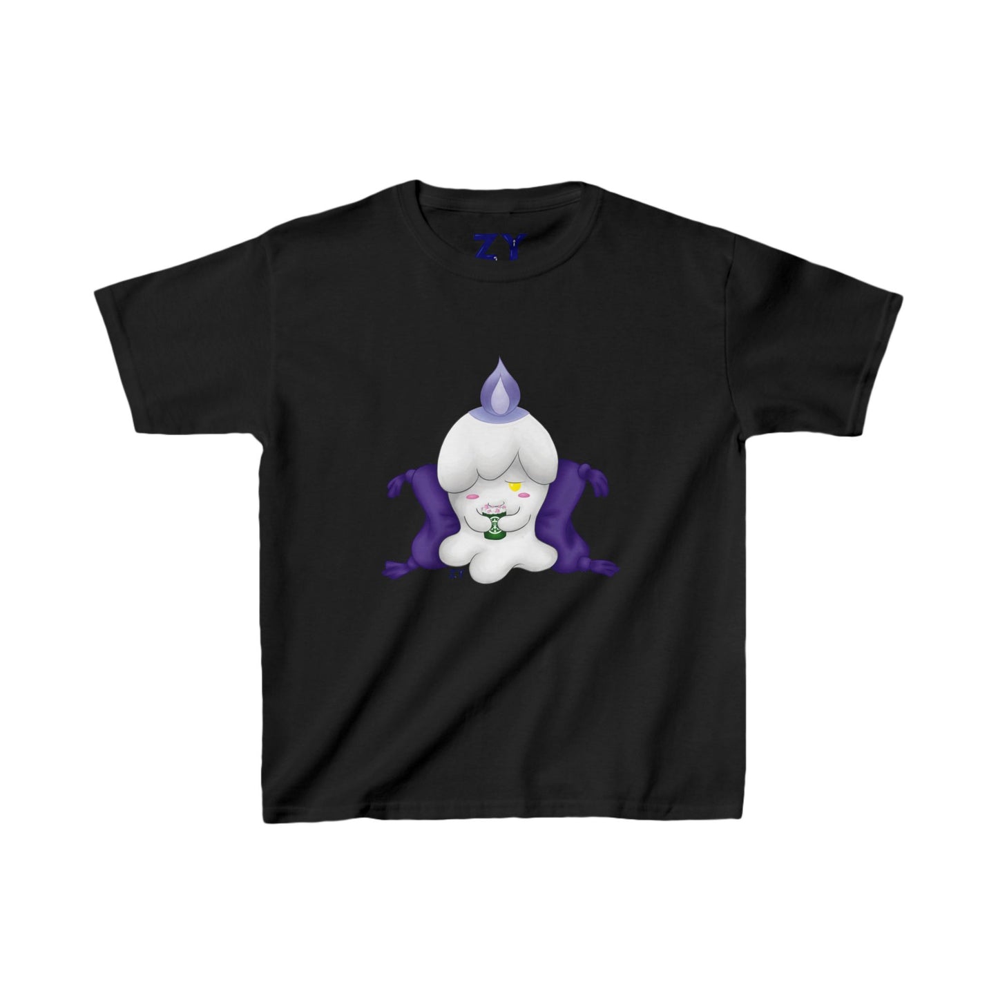 Ghost Monster Candle w/ Hot Chocolate Character Print Kid's Fine Jersey Tee