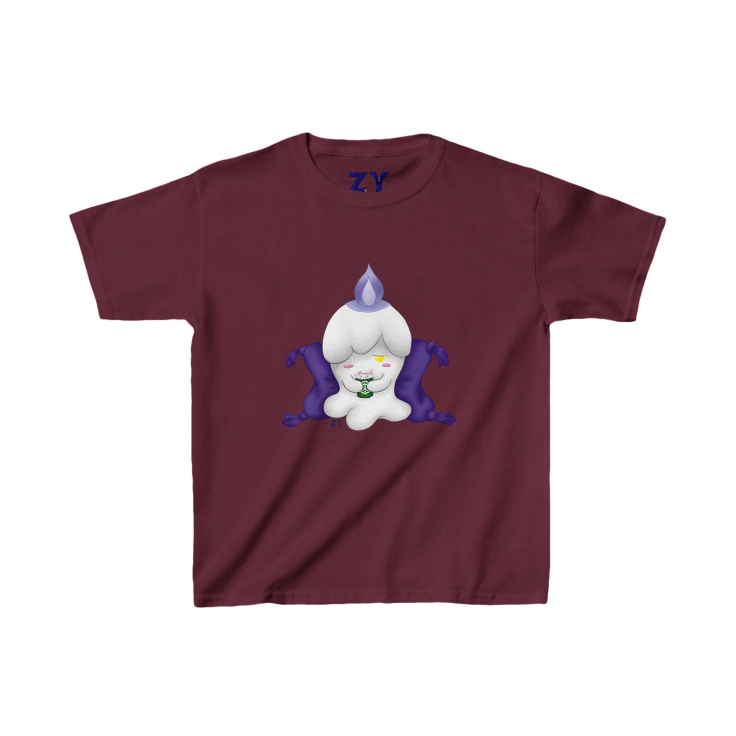 Ghost Monster Candle w/ Hot Chocolate Character Print Kid's Fine Jersey Tee