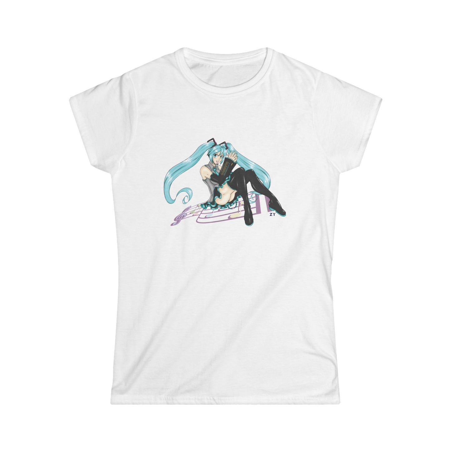 V: Miku Character Print Soft Style Ladies Tee