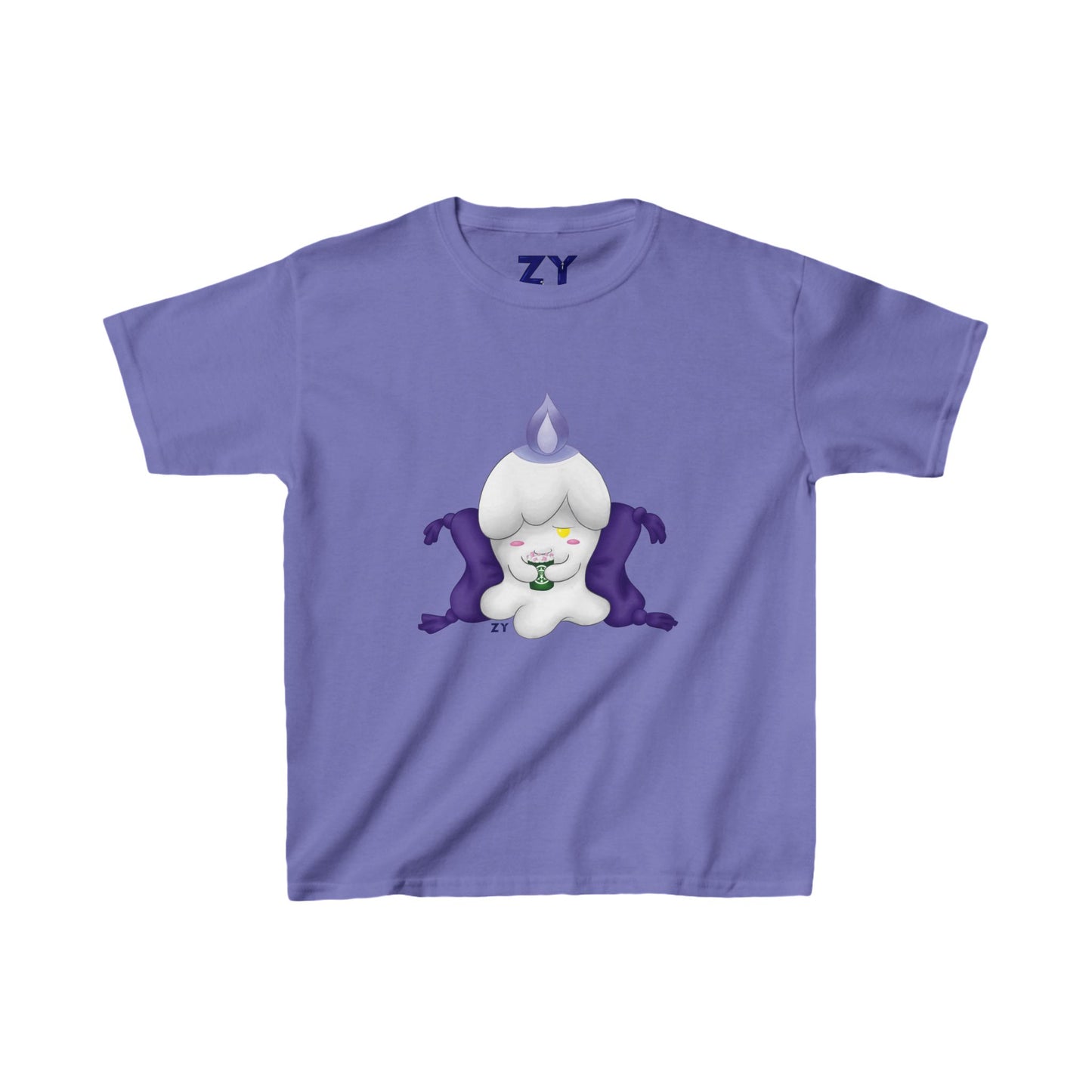 Ghost Monster Candle w/ Hot Chocolate Character Print Kid's Fine Jersey Tee