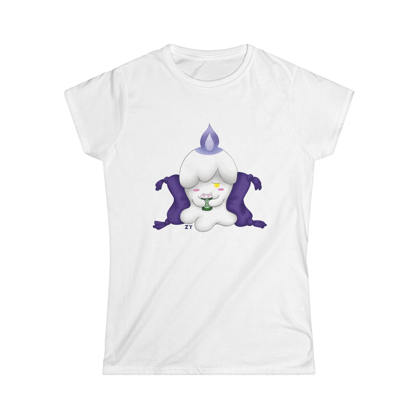 Ghost Monster Candle w/ Hot Chocolate Character Print Soft Style Ladies Tee