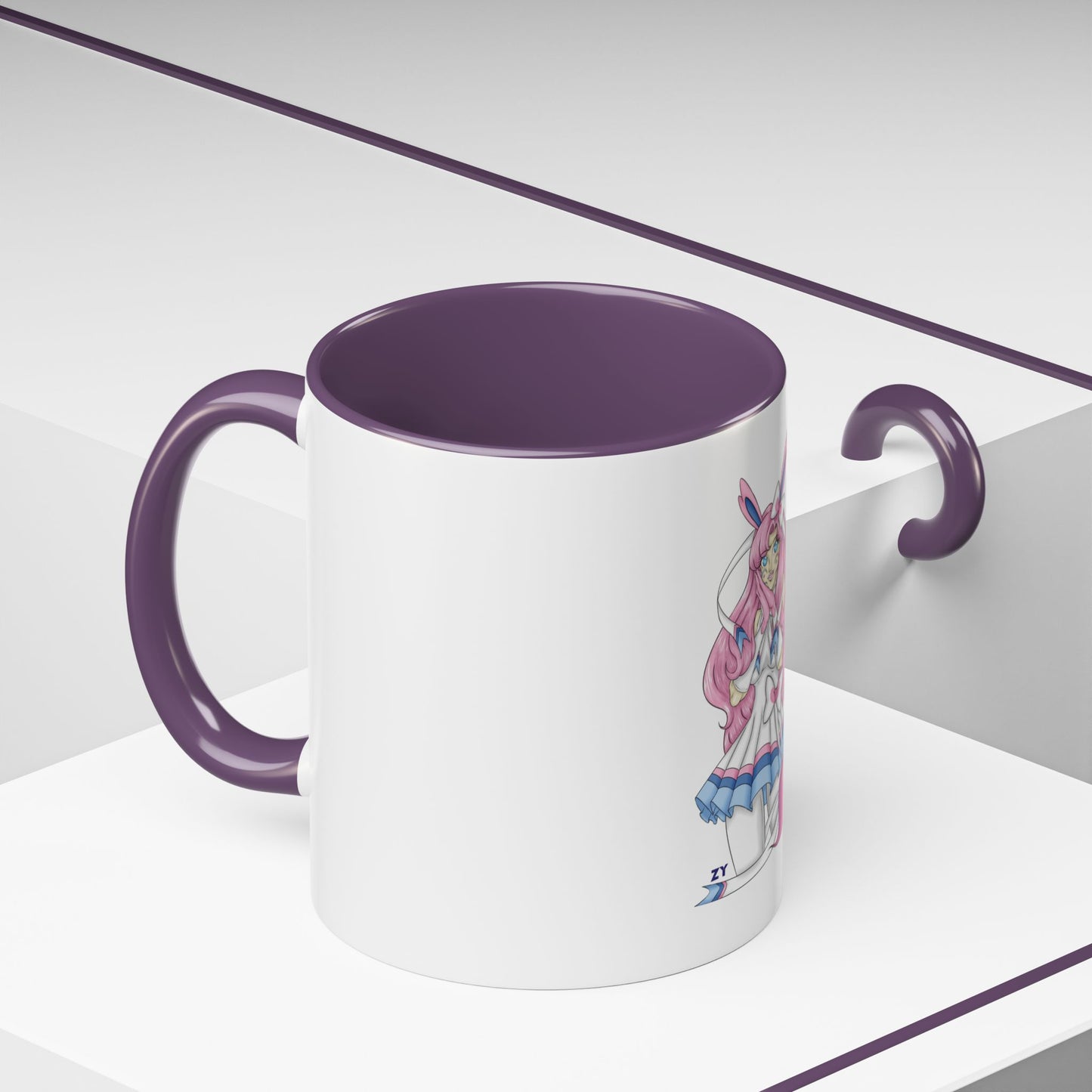 Sylve Girl Kawaii Interpretive Character Print OG Two-Tone Coffee Mugs, 15oz