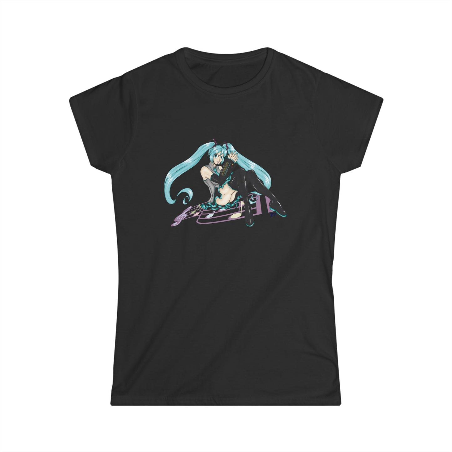 V: Miku Character Print Soft Style Ladies Tee