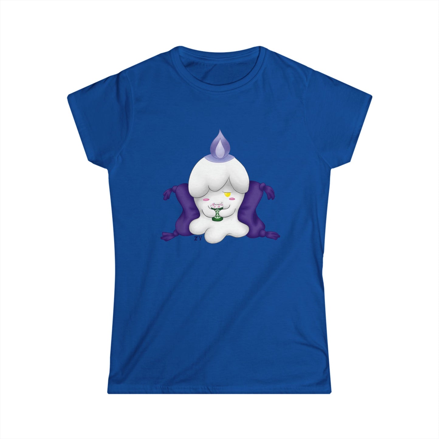 Ghost Monster Candle w/ Hot Chocolate Character Print Soft Style Ladies Tee