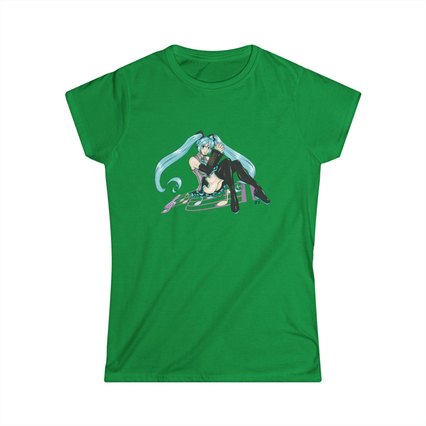 V: Miku Character Print Soft Style Ladies Tee
