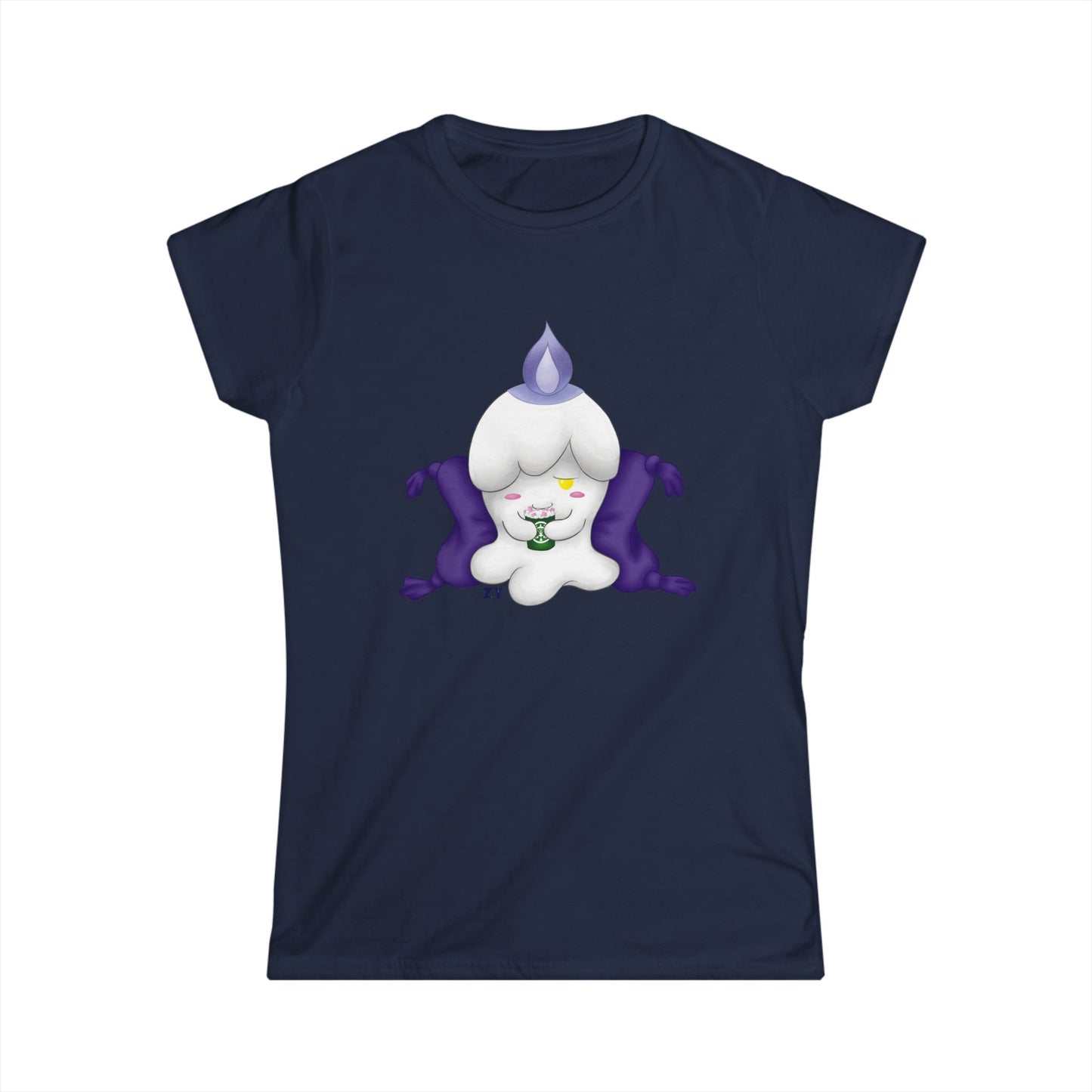 Ghost Monster Candle w/ Hot Chocolate Character Print Soft Style Ladies Tee