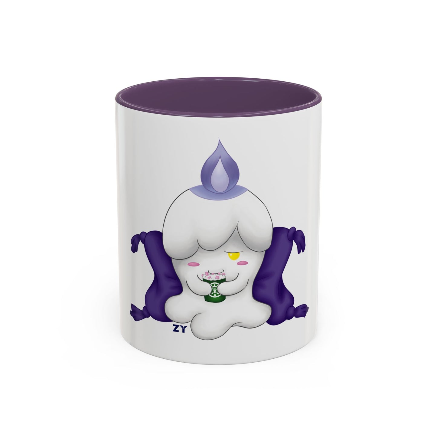 Ghost Monster Candle w/ Hot Chocolate Character Print OG Two-Tone Coffee Mugs, 15oz