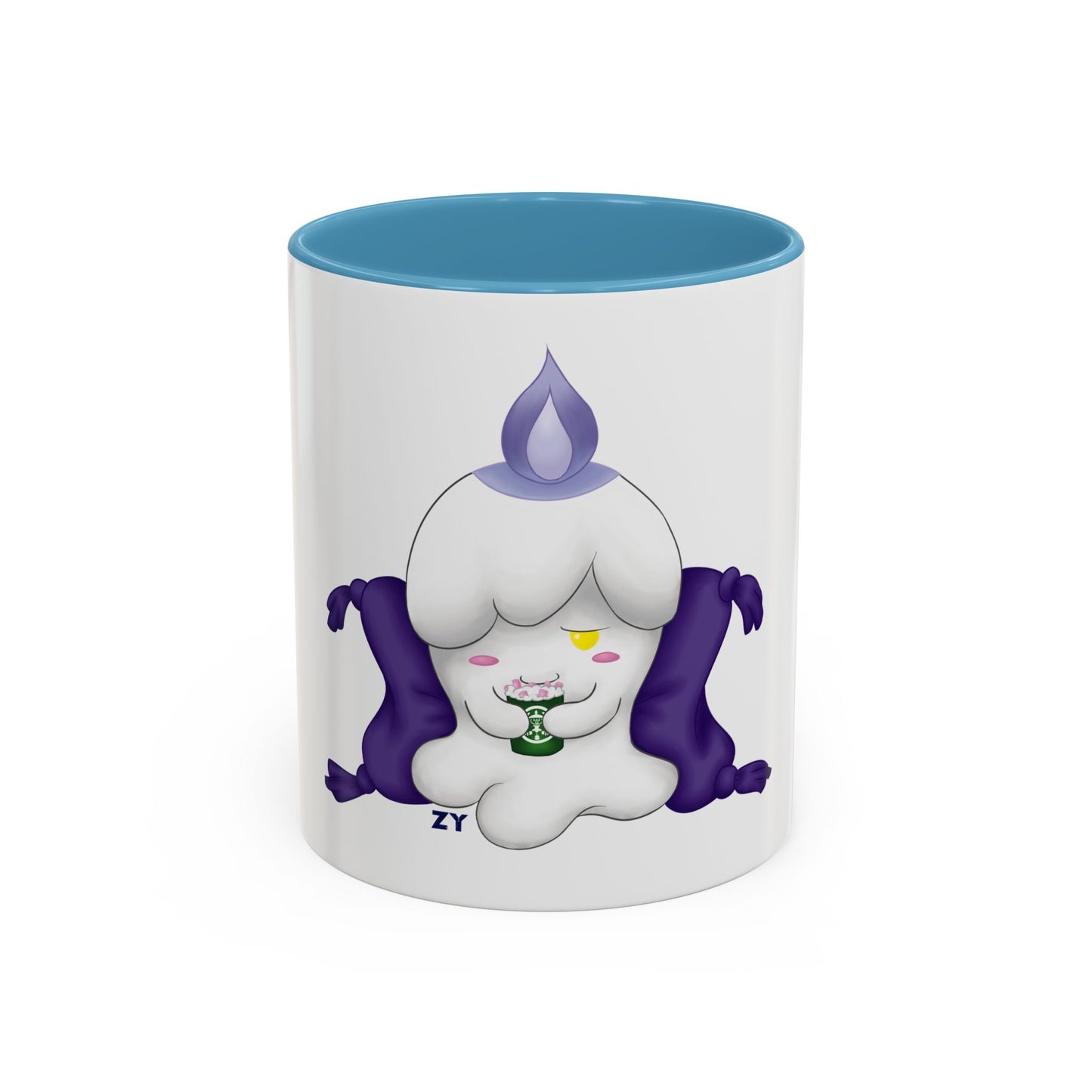 Ghost Monster Candle w/ Hot Chocolate Character Print OG Two-Tone Coffee Mugs, 15oz