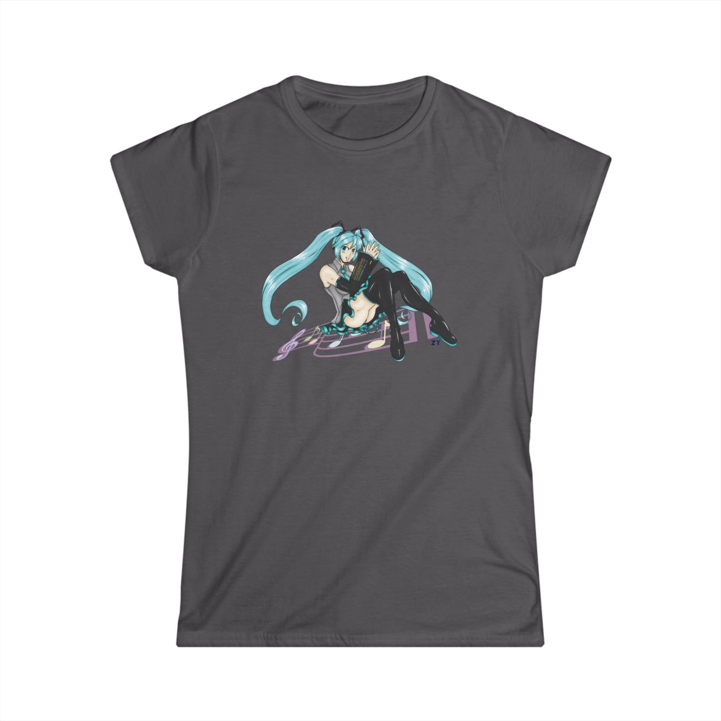 V: Miku Character Print Soft Style Ladies Tee