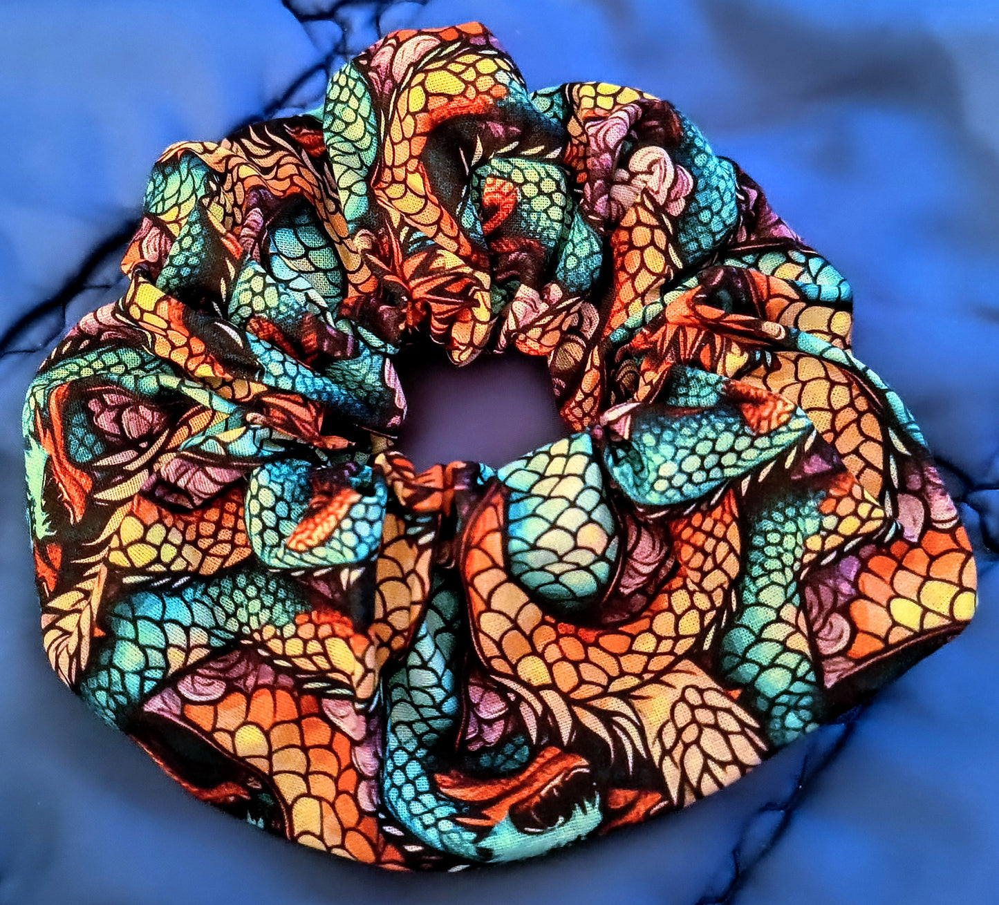 DISCOUNTED Mixed Dragon Print Cotton Hair Scrunchie