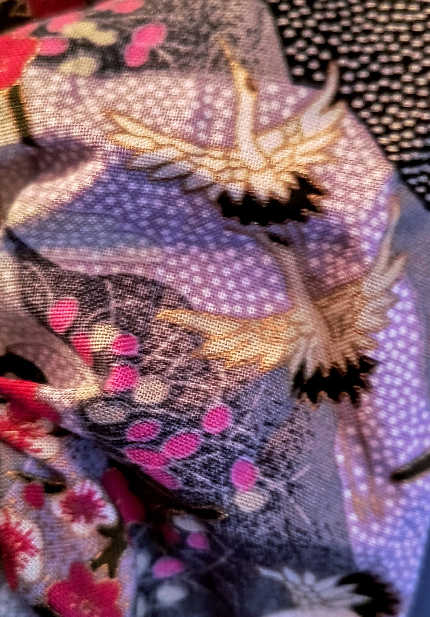 DISCOUNTED Purple/Silver Japanese Crane Print Cotton Hair Scrunchie