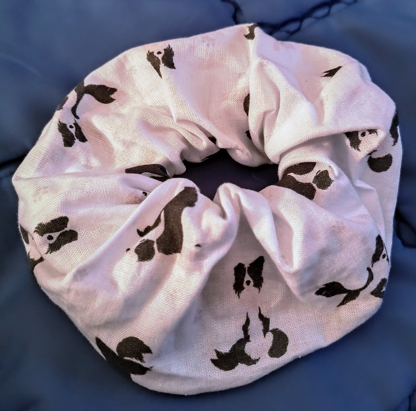 DISCOUNTED White Yoga Dog Border Collie Print Cotton Hair Scrunchie