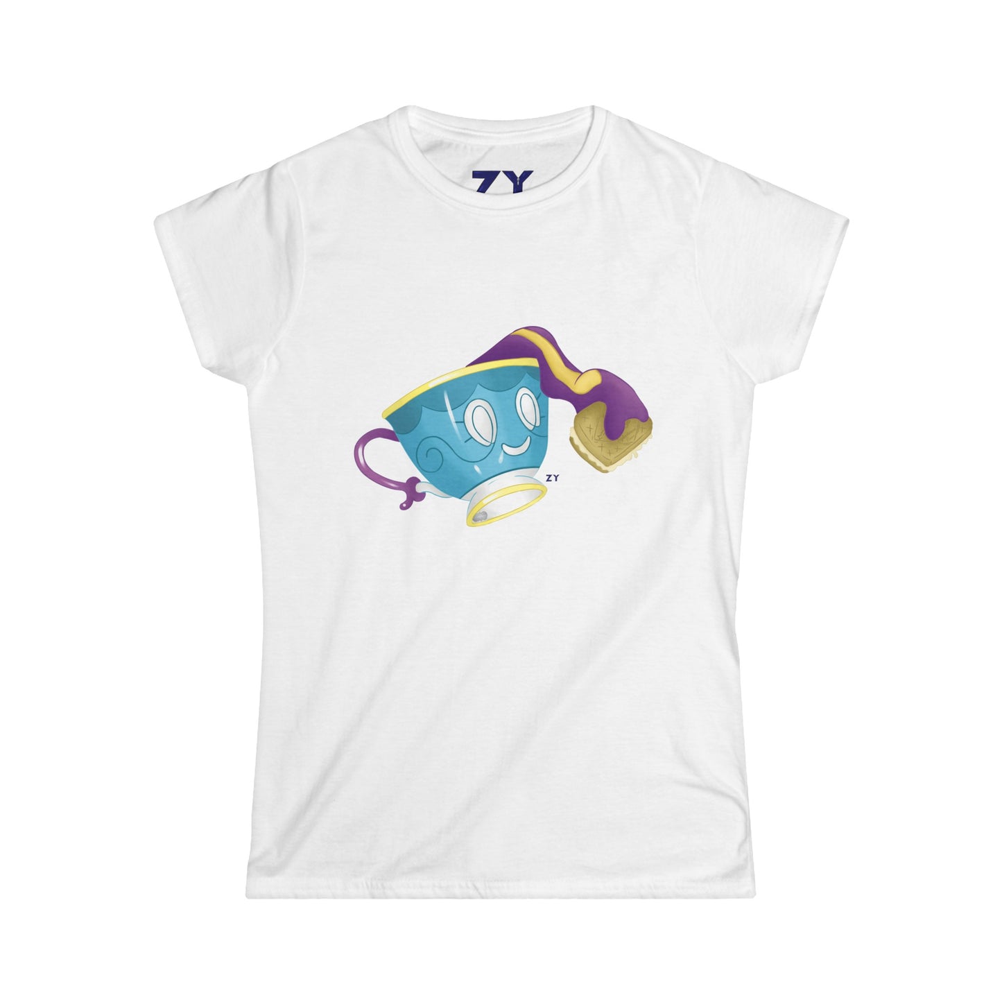 Ghostly Teacup w/ Biscuit Fanart Print Soft Style Ladies Tee