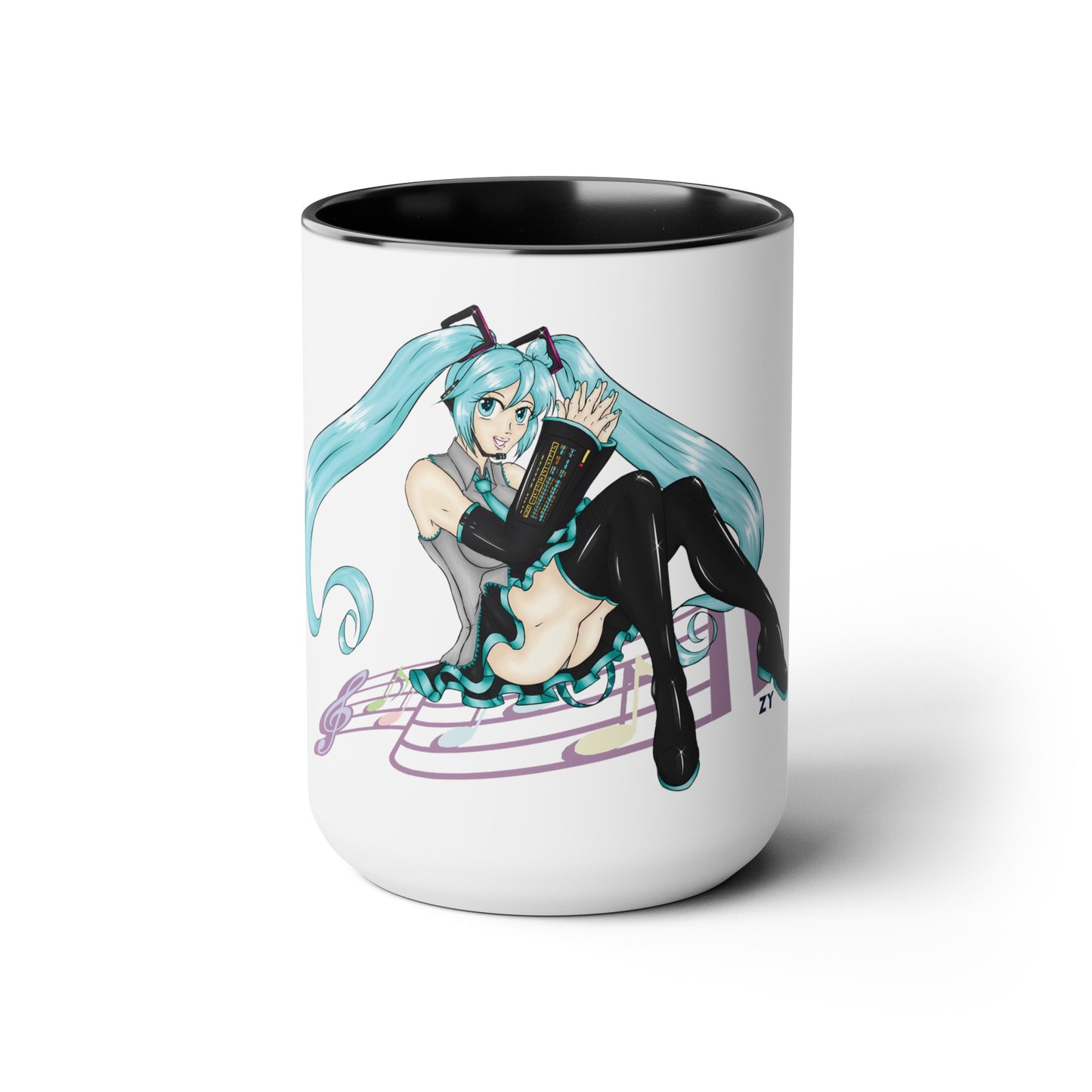 V: Miku Character Print OG Two-Tone Coffee Mugs, 15oz