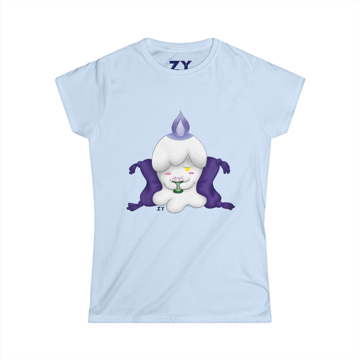 Ghost Monster Candle w/ Hot Chocolate Character Print Soft Style Ladies Tee