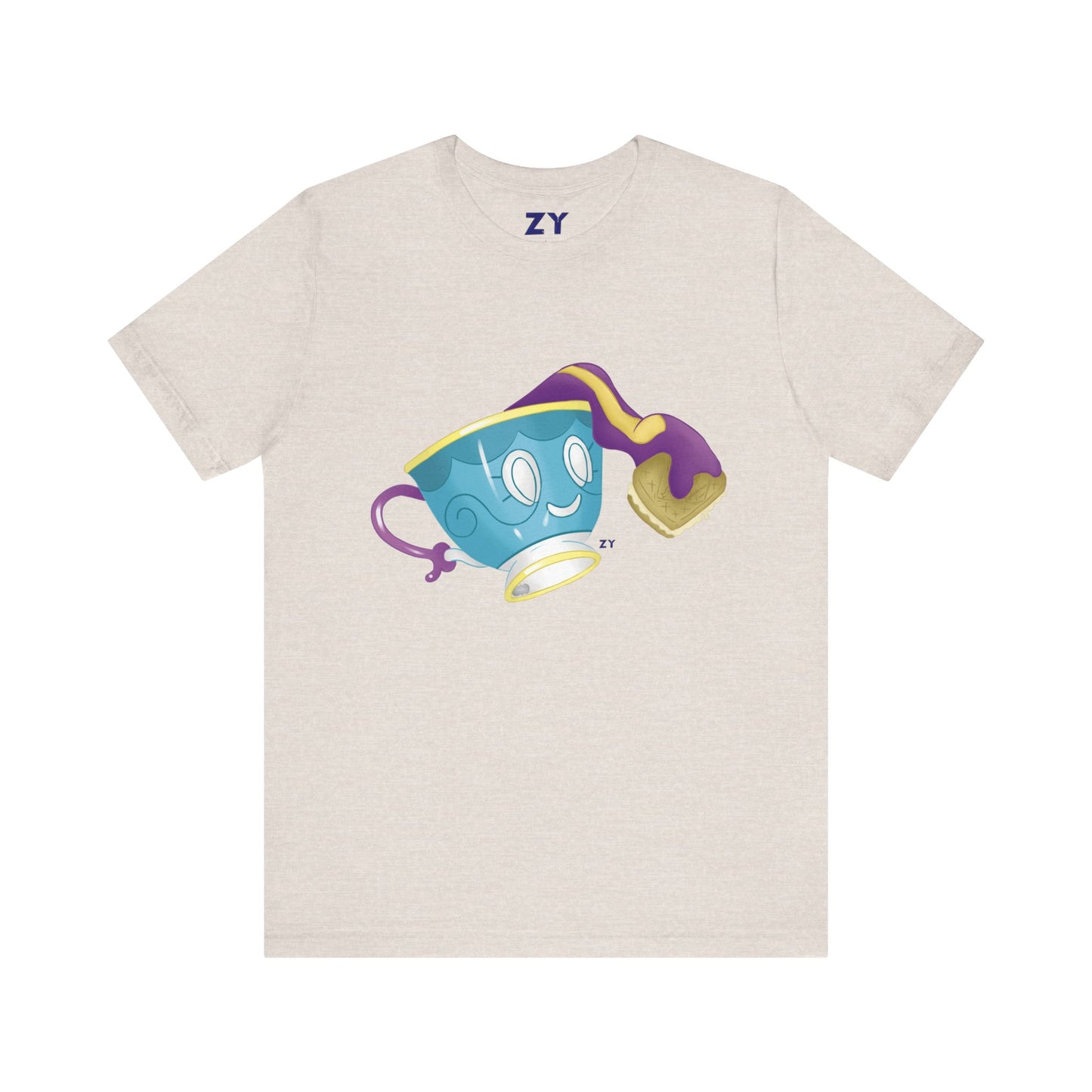 Ghostly Teacup w/ Biscuit Character Print Unisex Jersey Short Sleeve Tee