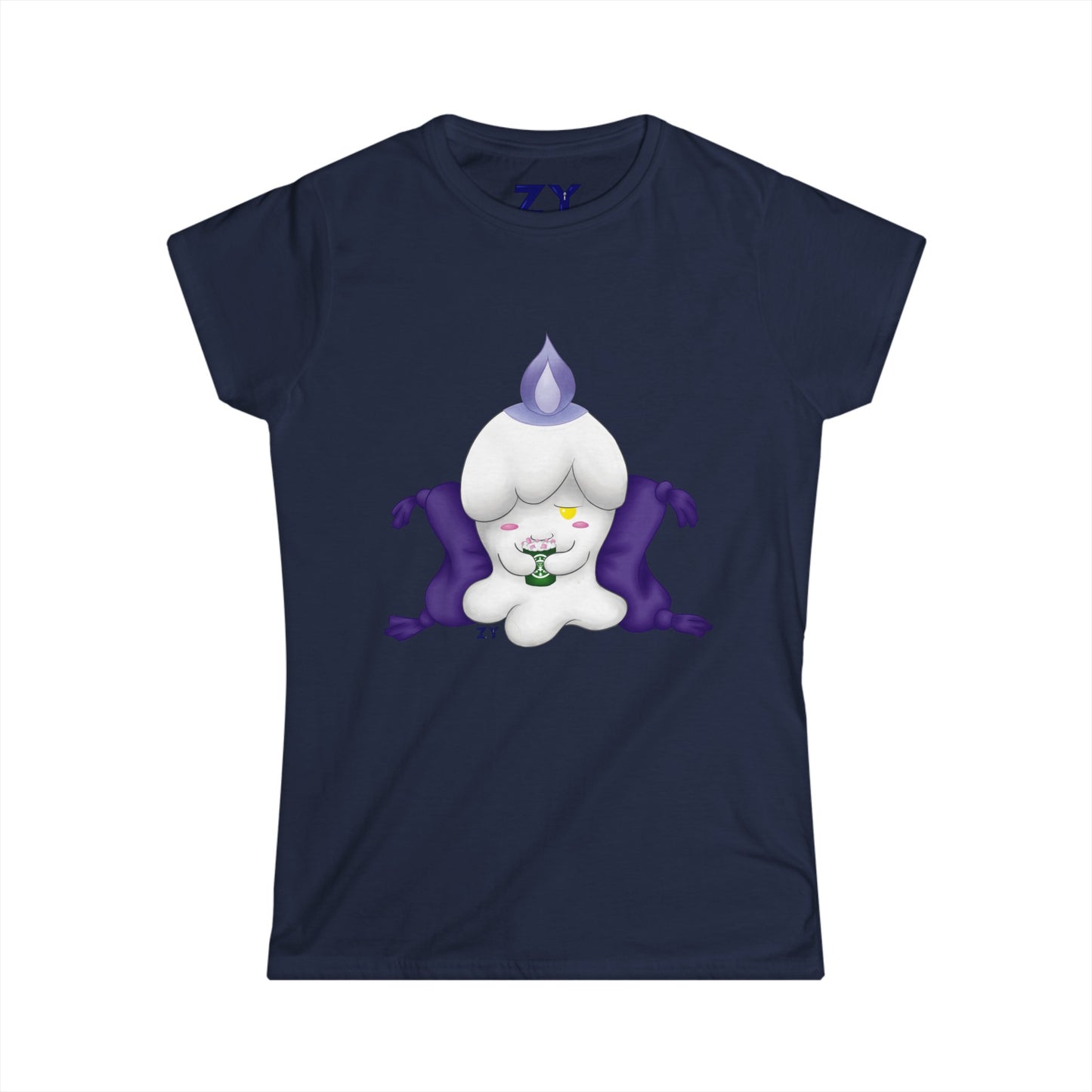 Ghost Monster Candle w/ Hot Chocolate Character Print Soft Style Ladies Tee