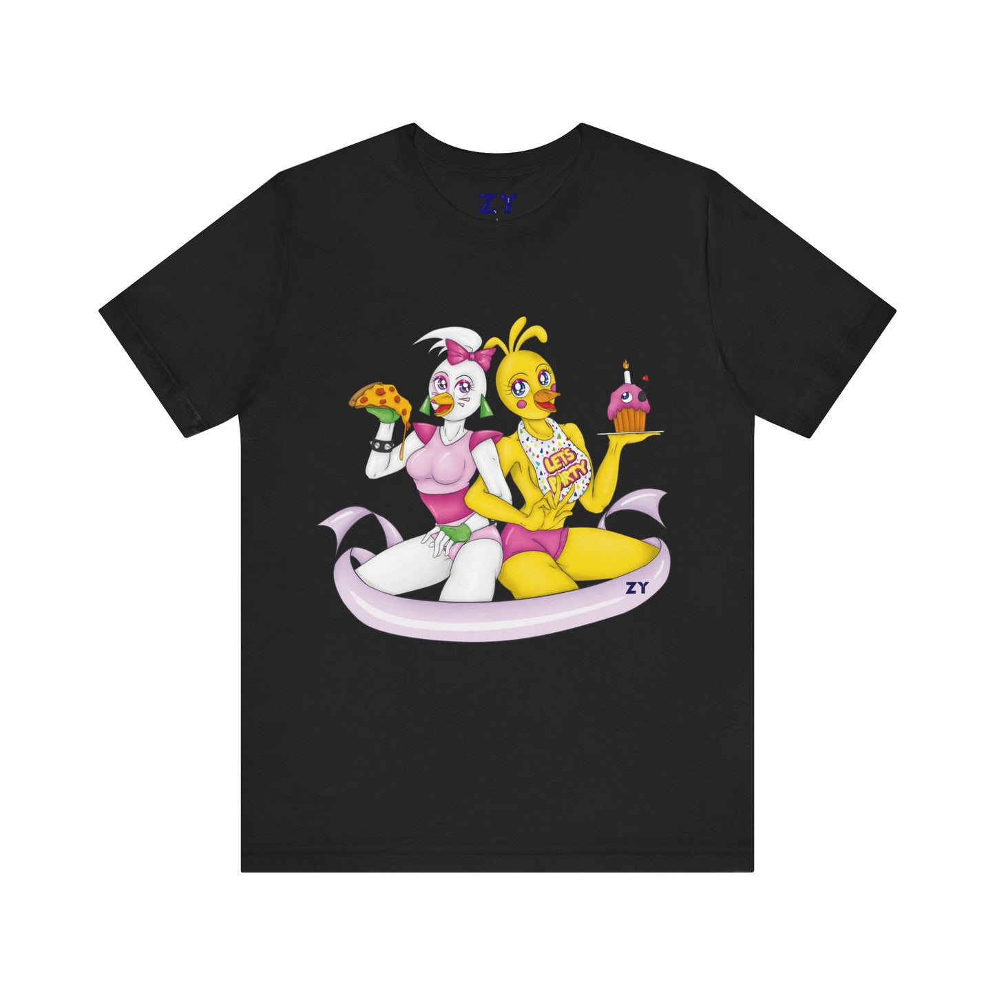 Double Chica (Toy & Glamrock) Character Print Fanart Unisex Jersey Short Sleeve Tee