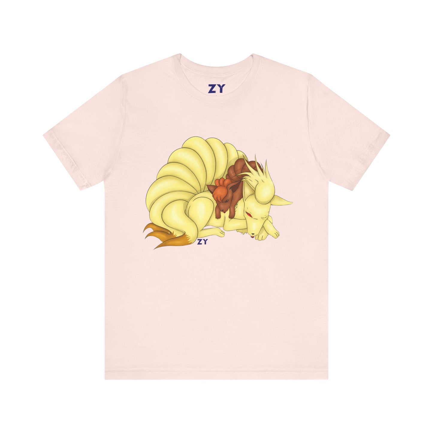 Poké Foxes 'Many Sleepy Tails' Print Character Print Unisex Jersey Short Sleeve Tee