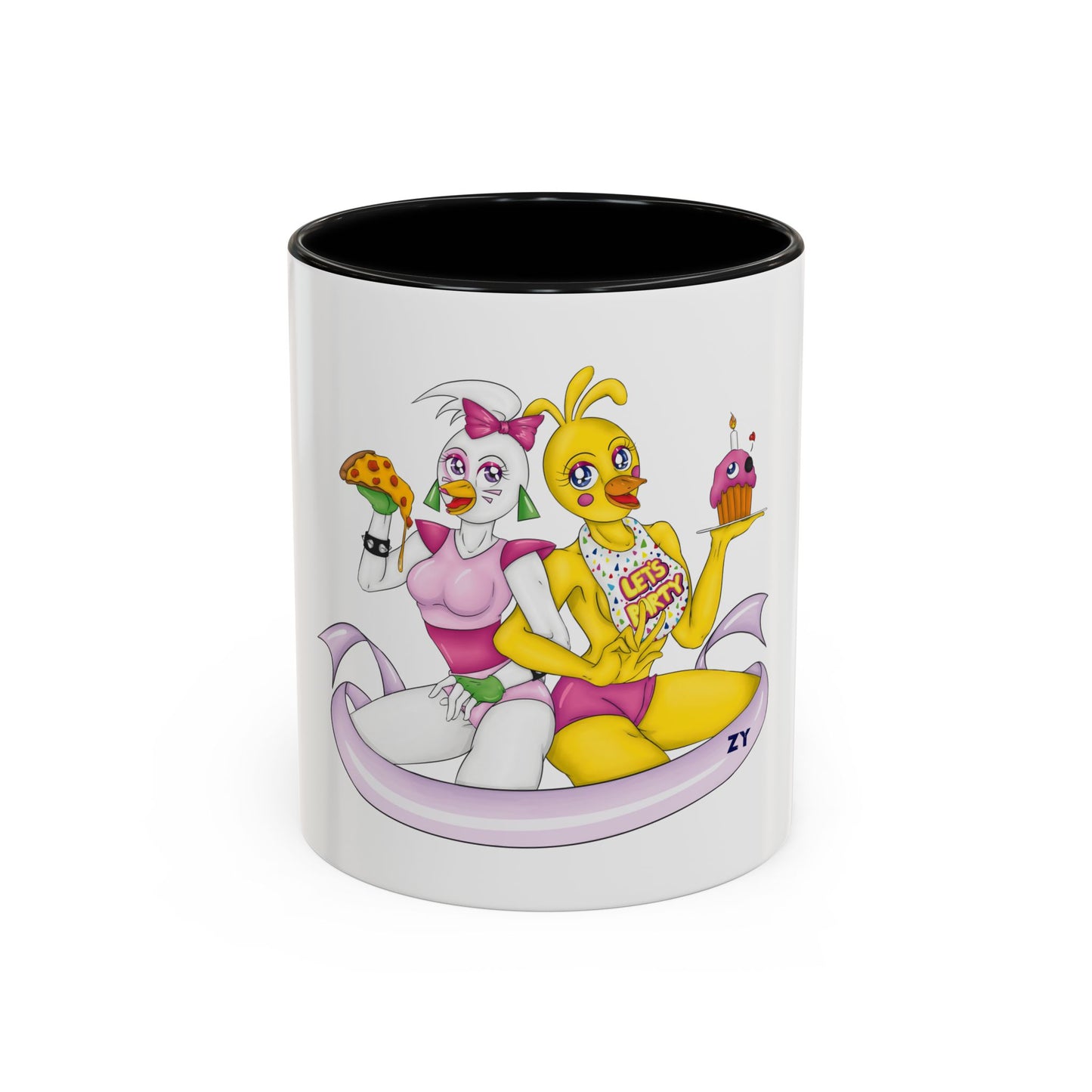 Double Chica (Toy & Glamrock) Character Fanart Print Two-Tone Coffee Mugs, 15oz