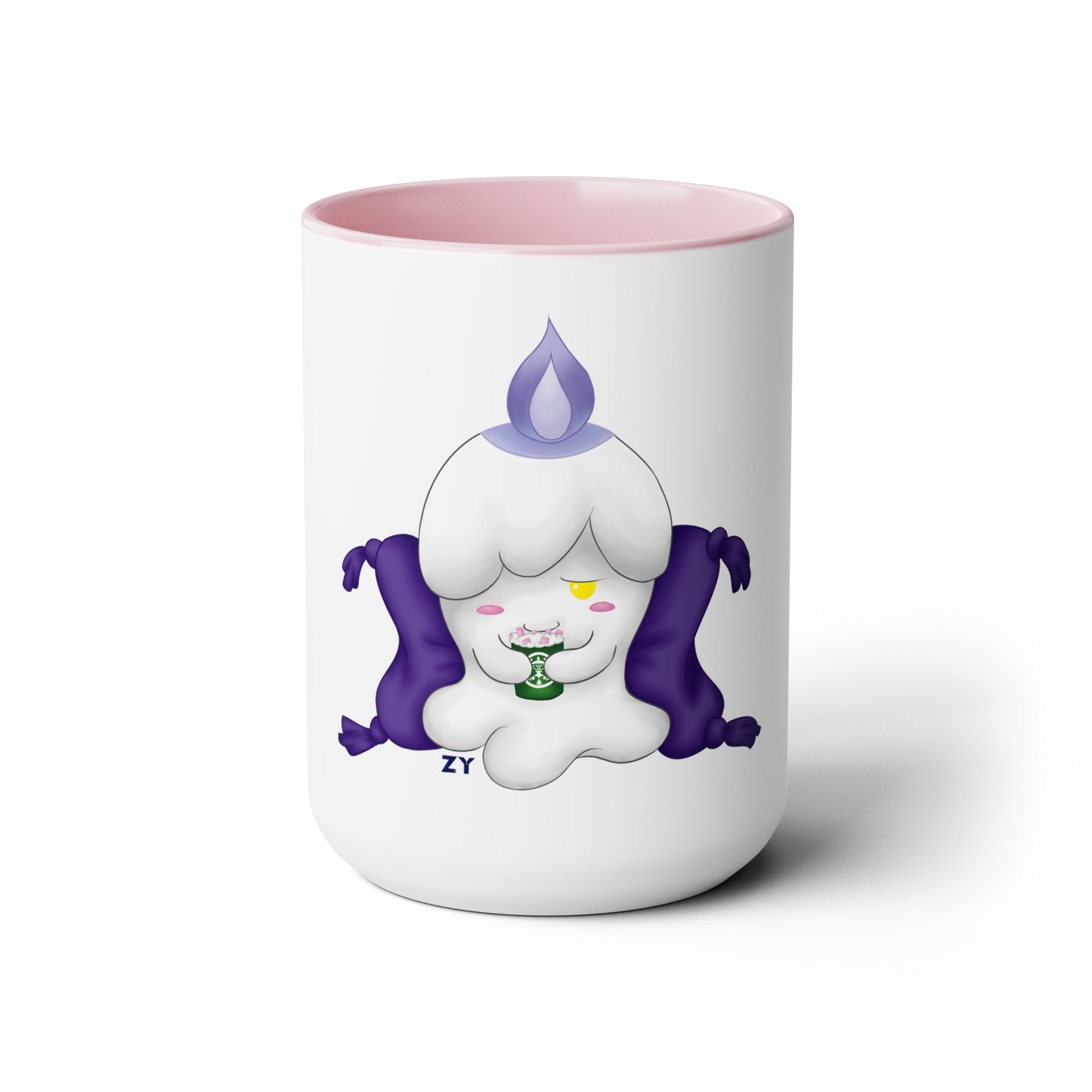 Ghost Monster Candle w/ Hot Chocolate Character Print OG Two-Tone Coffee Mugs, 15oz