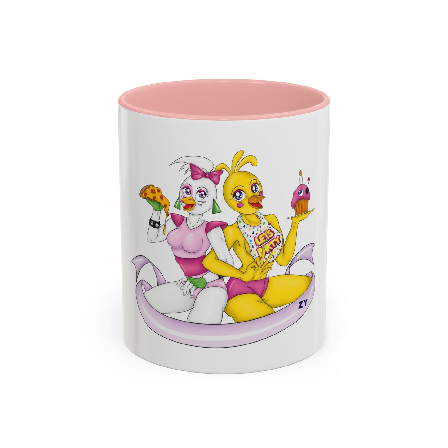 Double Chica (Toy & Glamrock) Character Fanart Print Two-Tone Coffee Mugs, 15oz