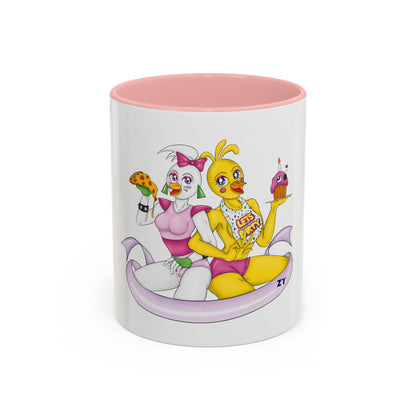 Double Chica (Toy & Glamrock) Character Fanart Print Two-Tone Coffee Mugs, 15oz