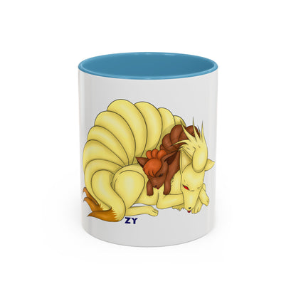 Poké Foxes 'Many Sleepy Tails' Print Character Print Two-Tone Coffee Mugs, 15oz